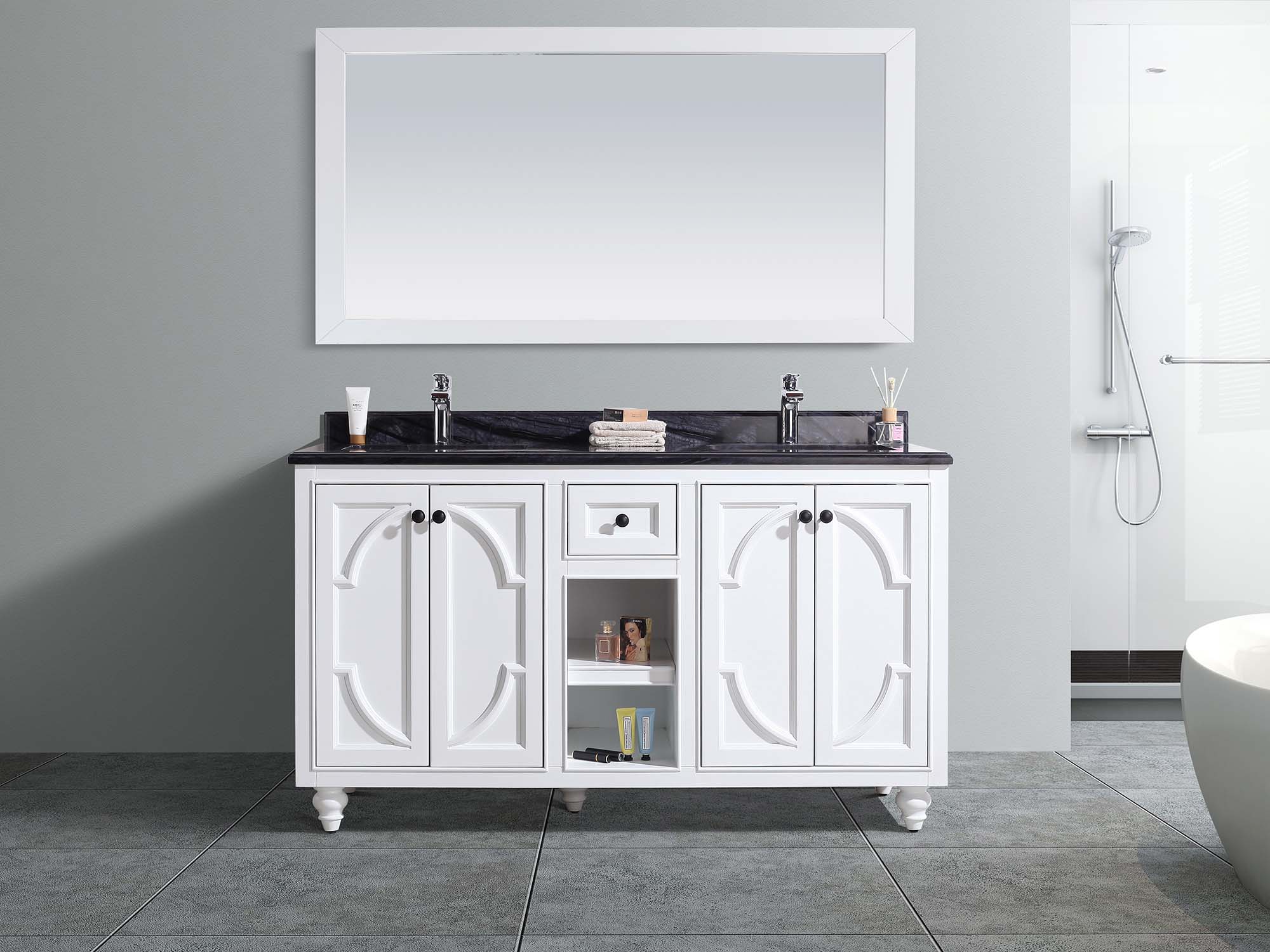 Odyssey 60" White Double Sink Bathroom Vanity with Countertop
