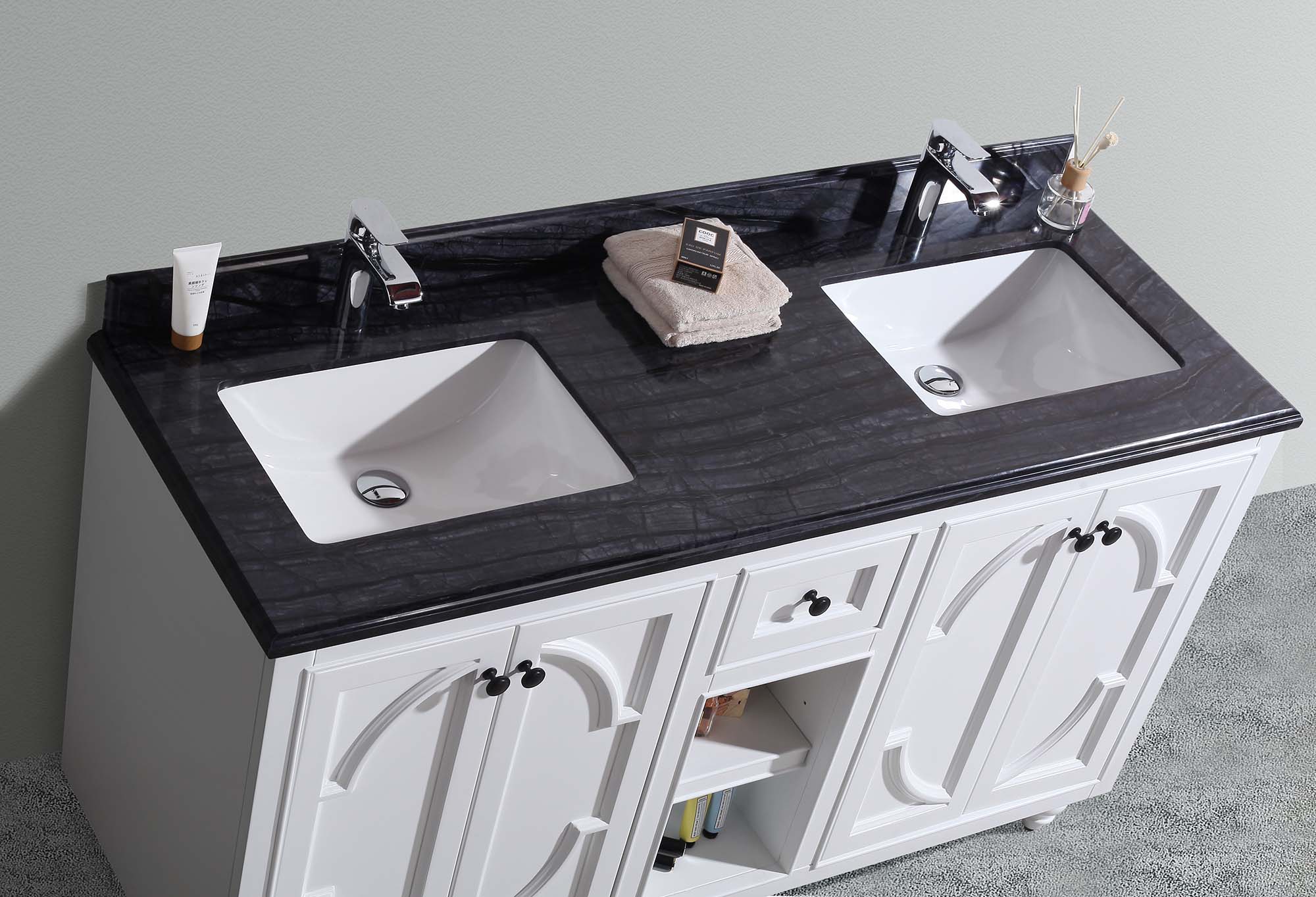 Odyssey 60" White Double Sink Bathroom Vanity with Countertop