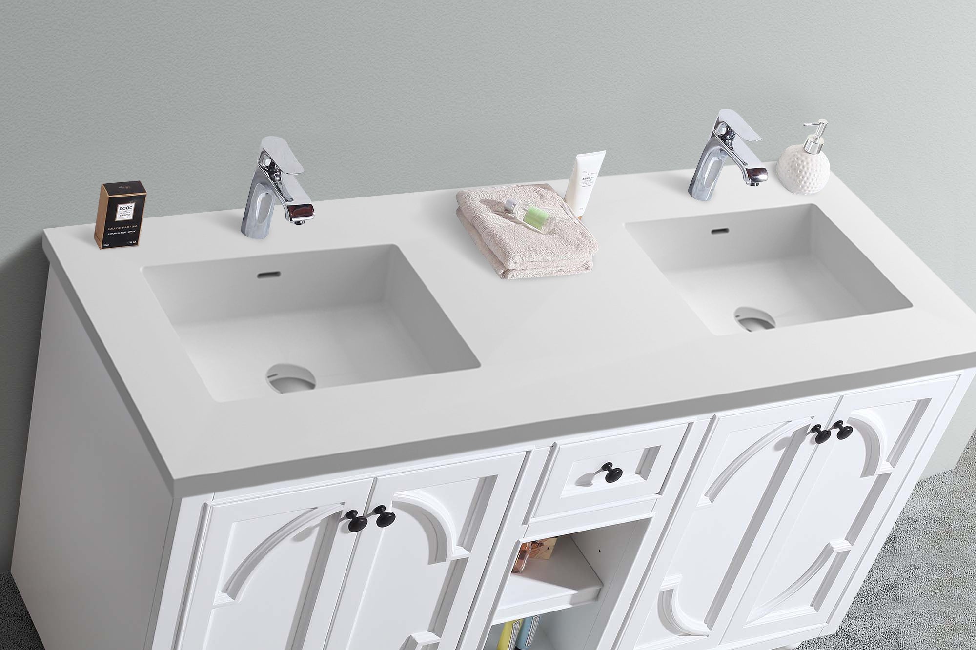 Odyssey 60" White Double Sink Bathroom Vanity with Countertop