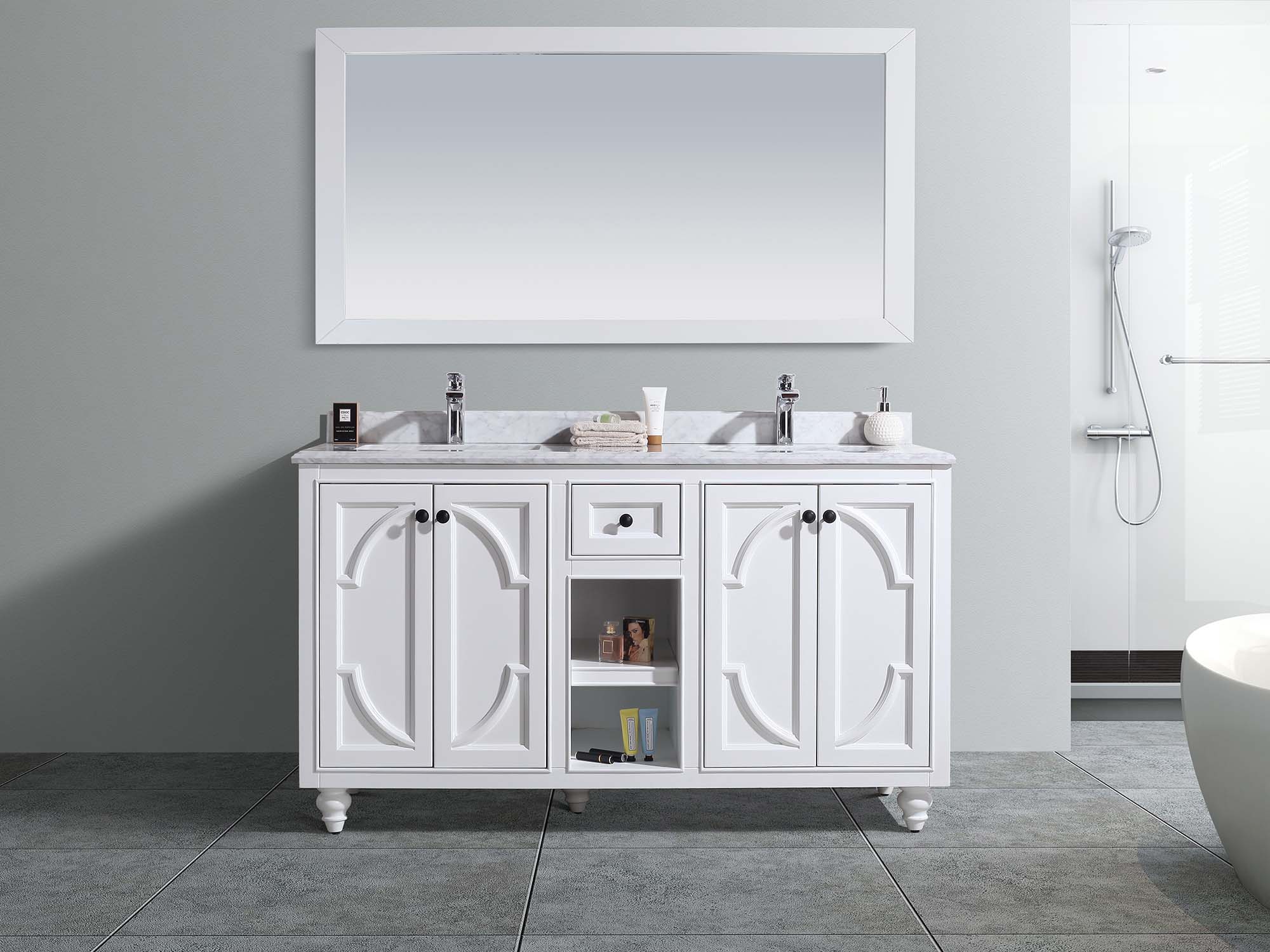 Odyssey 60" White Double Sink Bathroom Vanity with Countertop