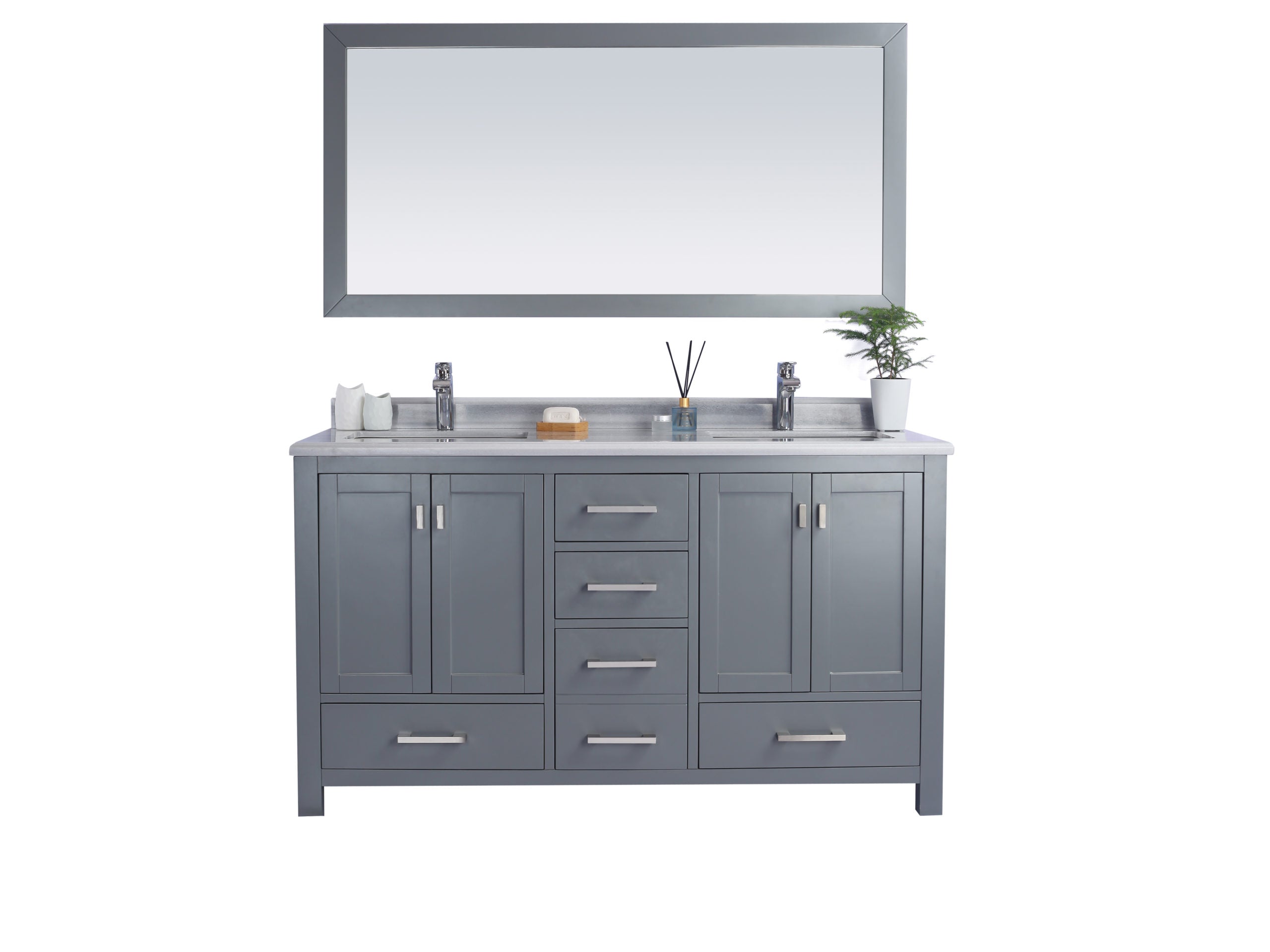 Wilson 60" Grey Double Sink Bathroom Vanity with Countertop