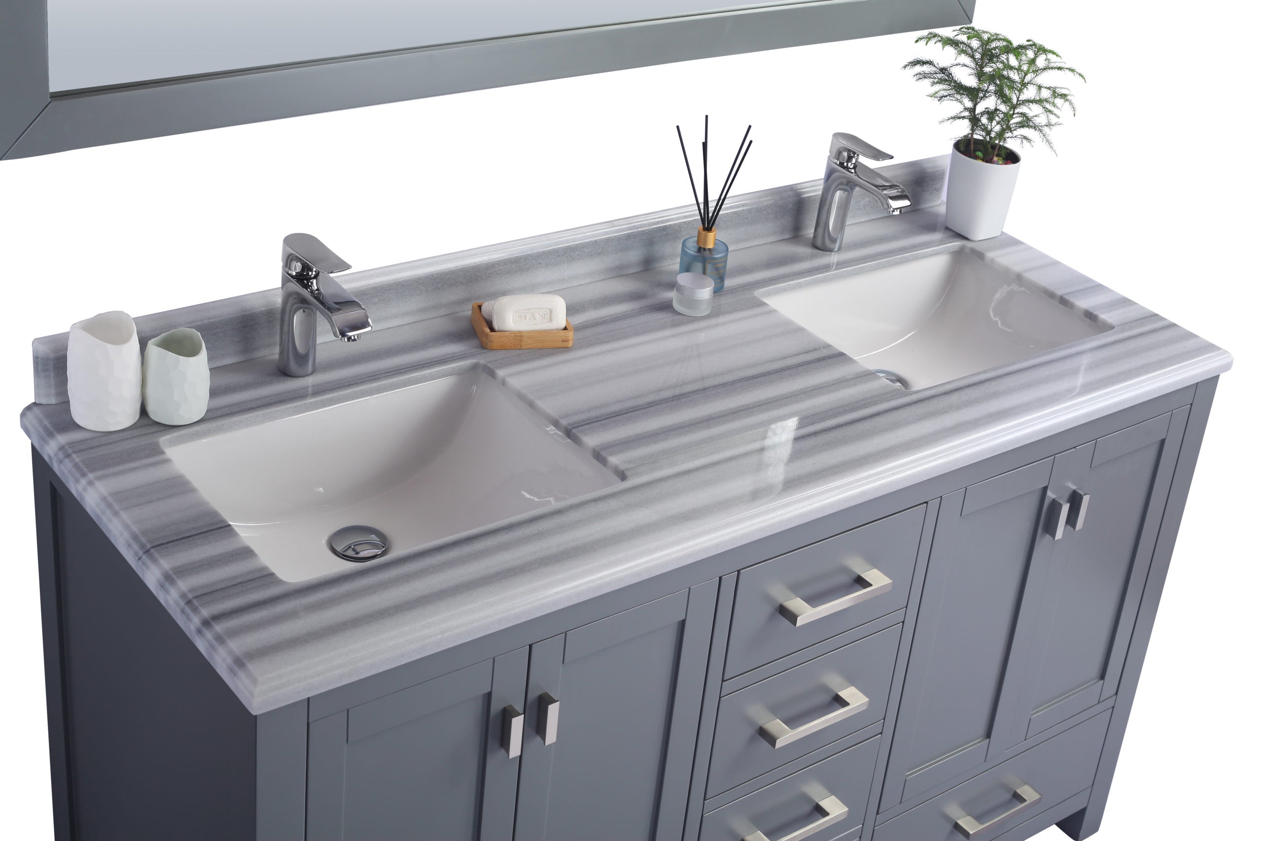 Wilson 60" Grey Double Sink Bathroom Vanity with Countertop
