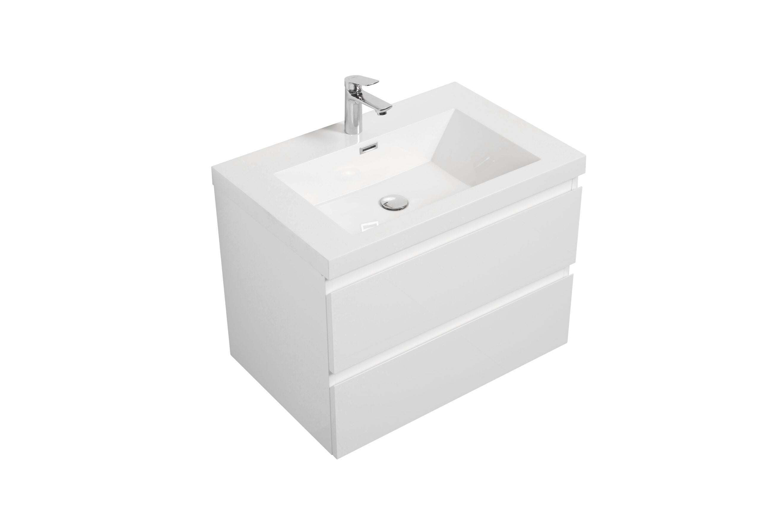 Aurora 24" Glossy Polar White Wall Hung Bathroom Vanity with White Acrylic Countertop
