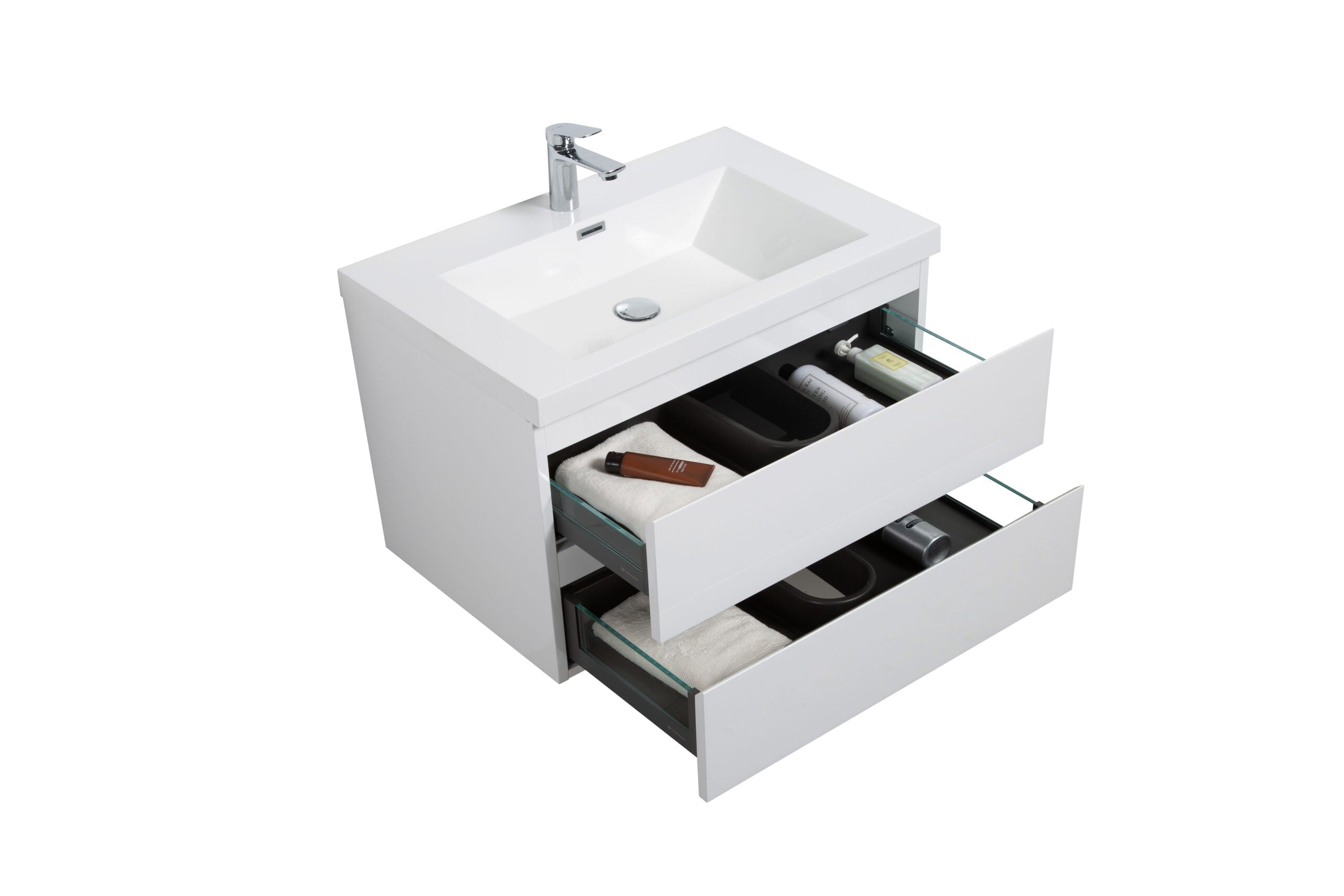 Aurora 24" Glossy Polar White Wall Hung Bathroom Vanity with White Acrylic Countertop