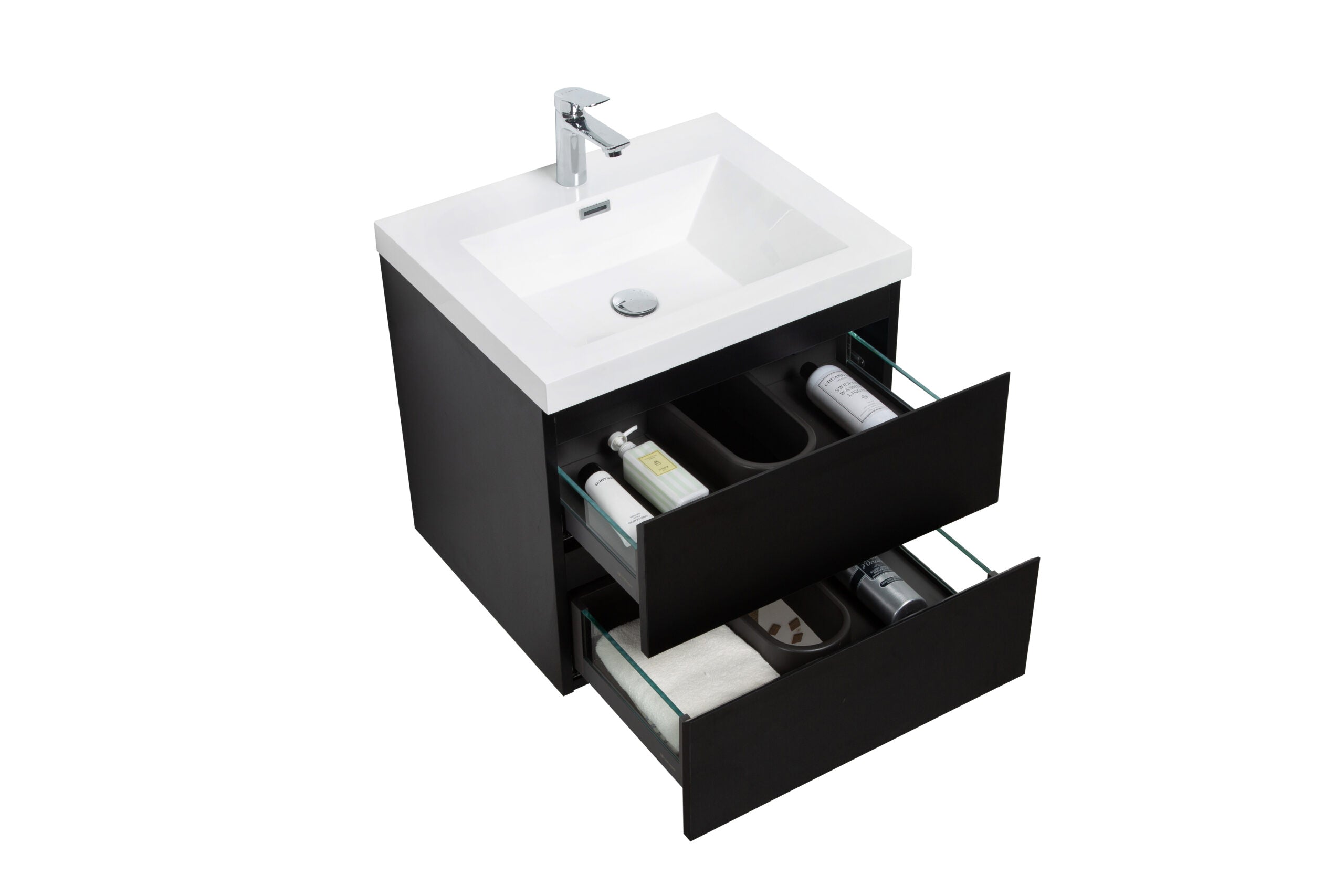Aurora 24" Glossy Polar White Wall Hung Bathroom Vanity with White Acrylic Countertop