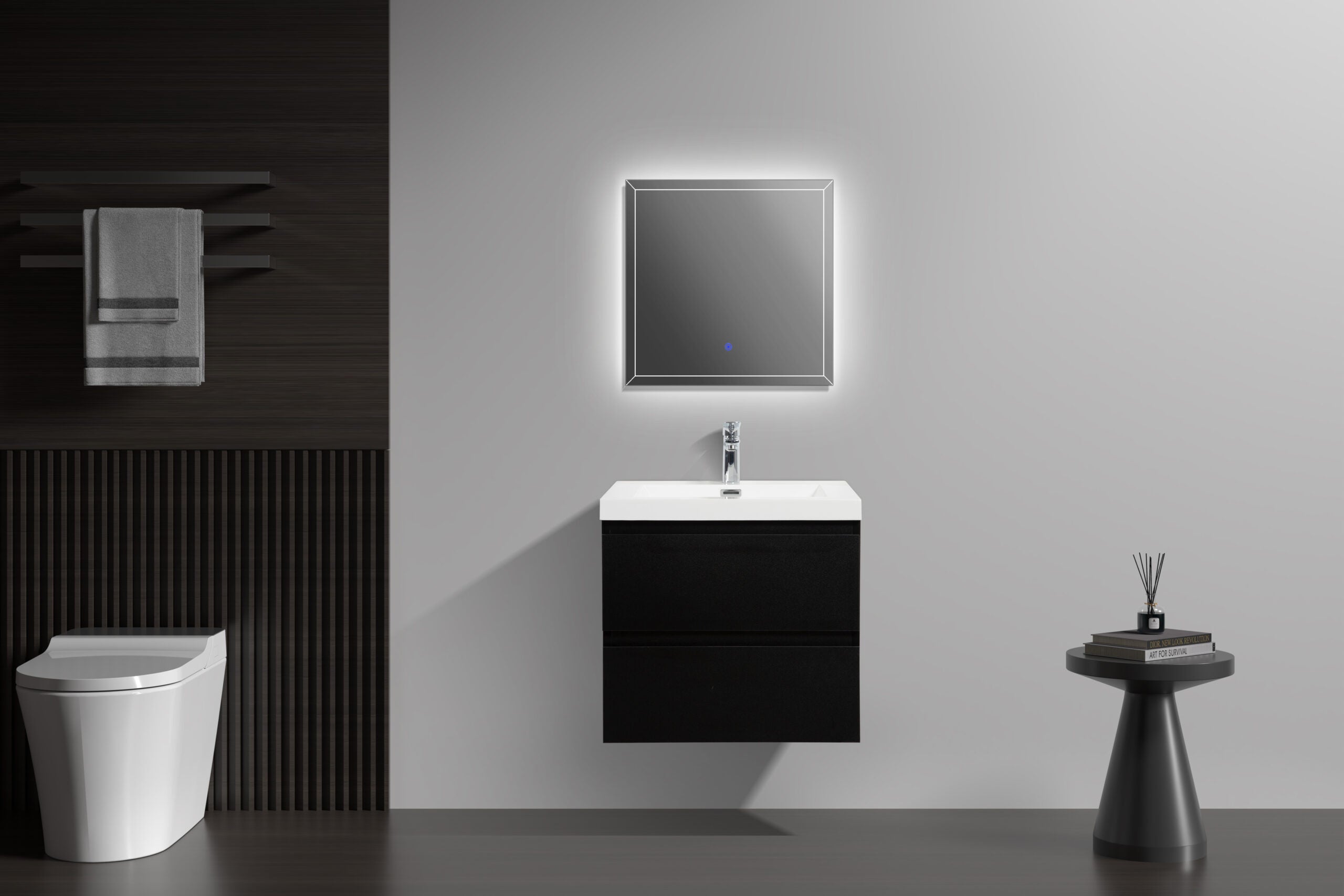 Aurora 24" Glossy Polar White Wall Hung Bathroom Vanity with White Acrylic Countertop
