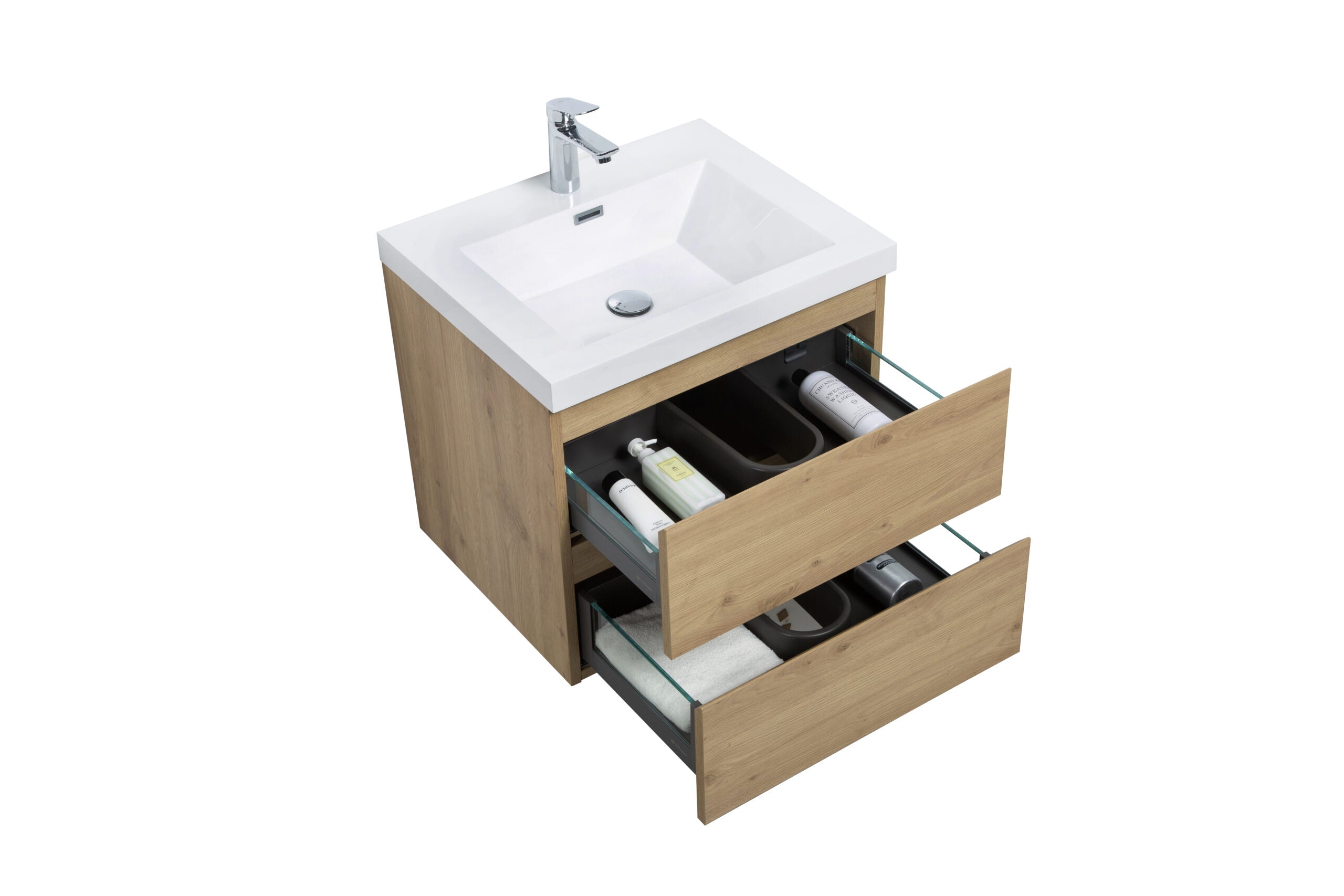 Aurora 24" Glossy Polar White Wall Hung Bathroom Vanity with White Acrylic Countertop