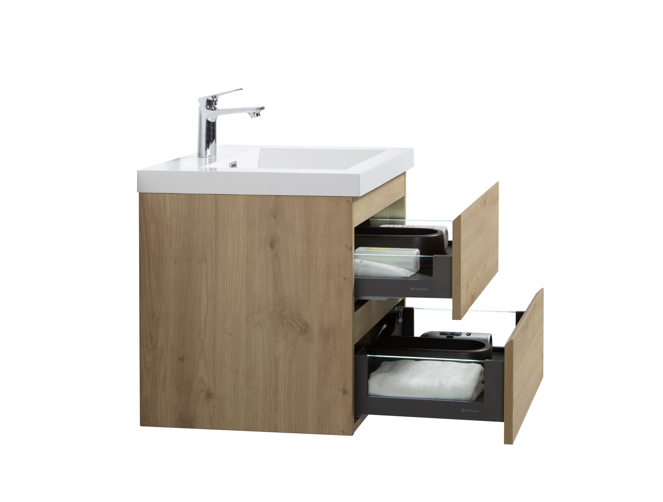 Aurora 24" Glossy Polar White Wall Hung Bathroom Vanity with White Acrylic Countertop