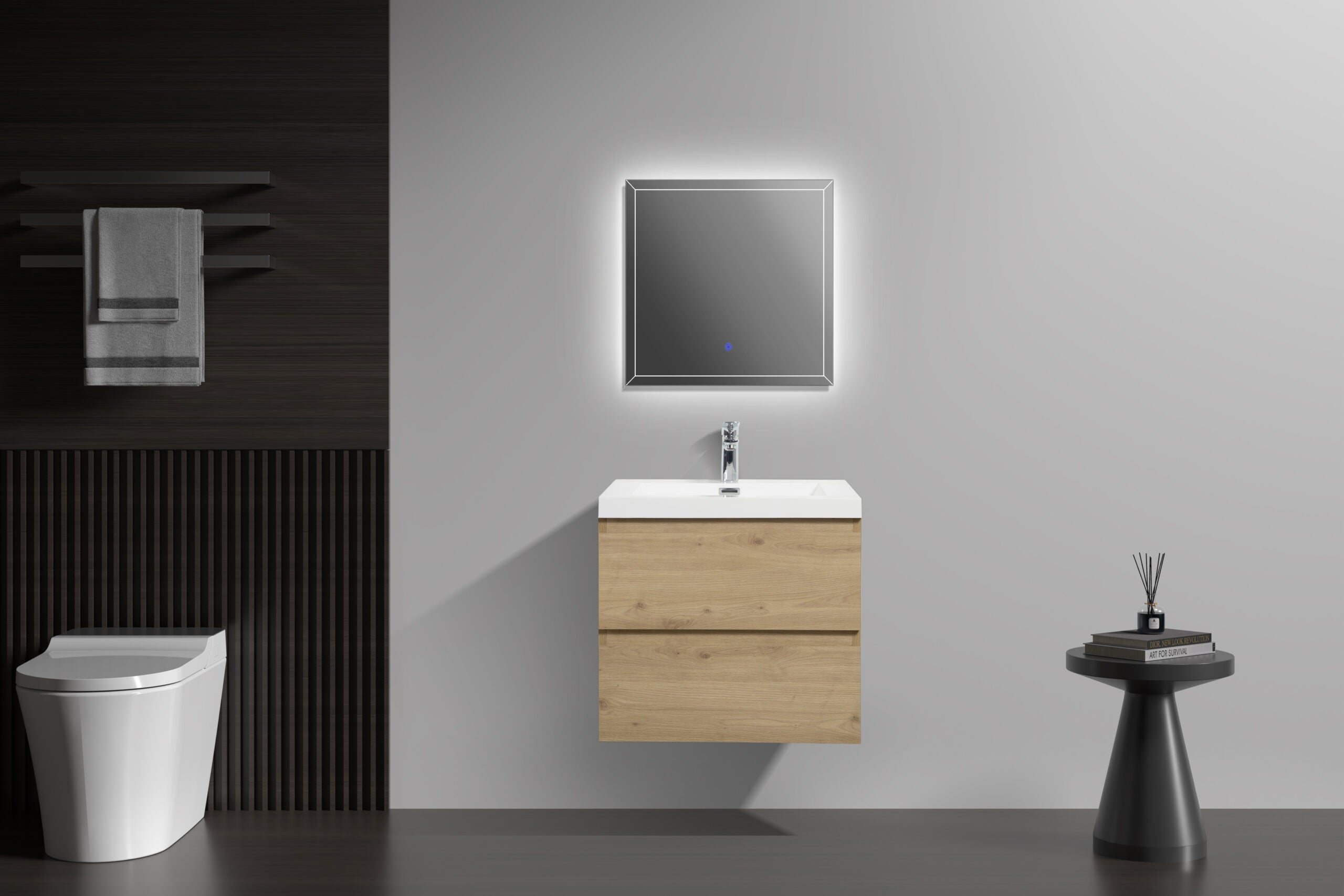 Aurora 24" Glossy Polar White Wall Hung Bathroom Vanity with White Acrylic Countertop