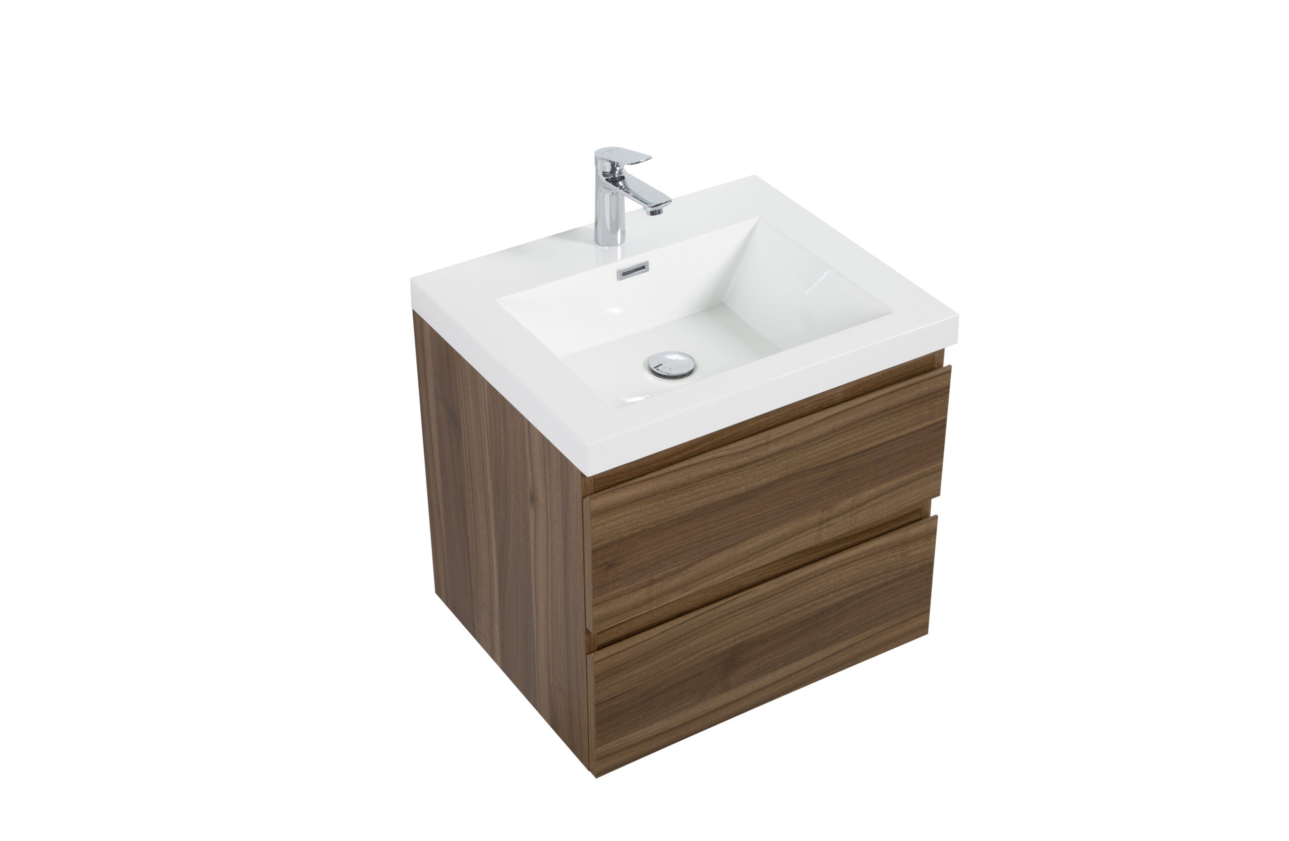 Aurora 24" Glossy Polar White Wall Hung Bathroom Vanity with White Acrylic Countertop