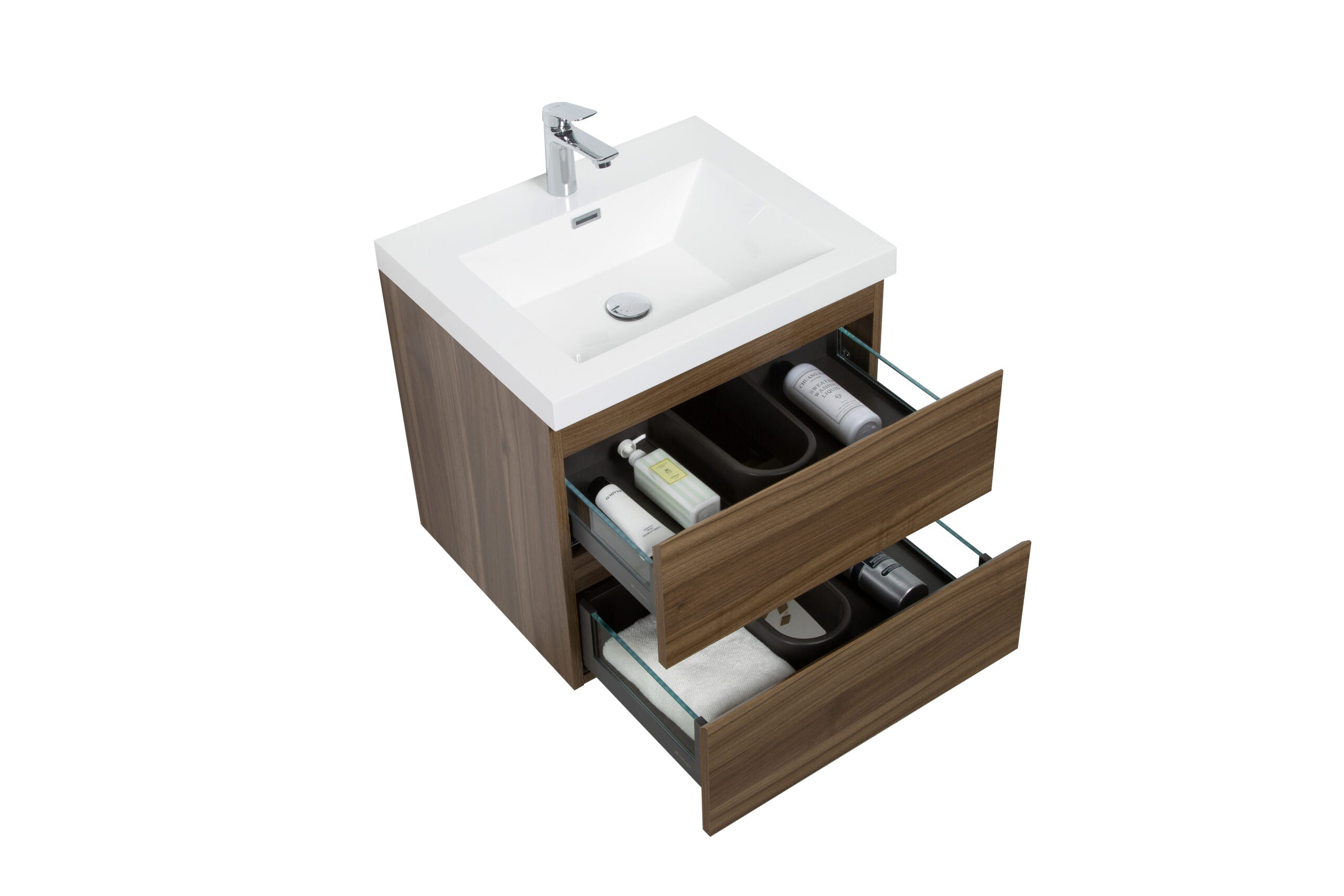 Aurora 24" Glossy Polar White Wall Hung Bathroom Vanity with White Acrylic Countertop