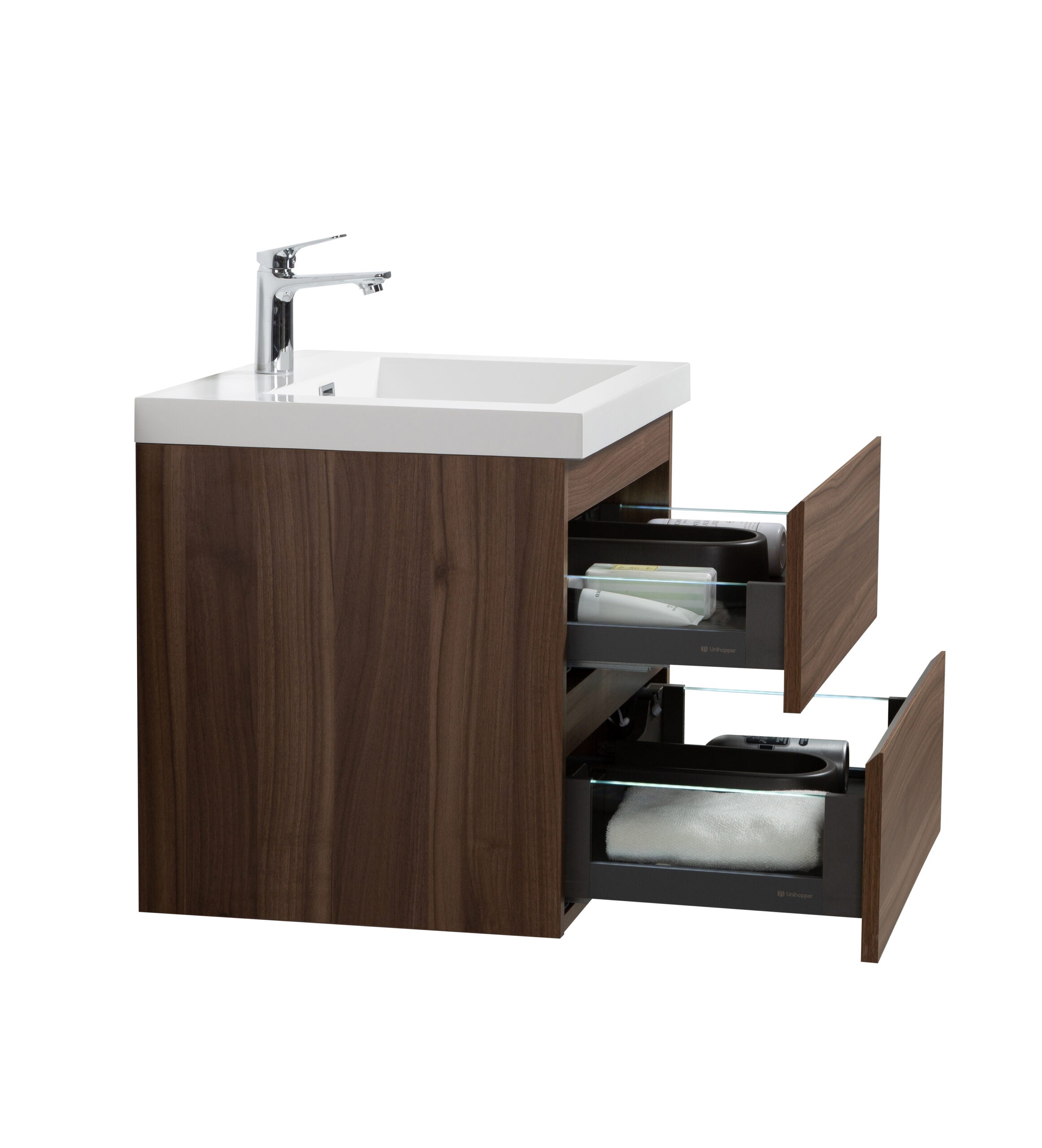 Aurora 24" Glossy Polar White Wall Hung Bathroom Vanity with White Acrylic Countertop