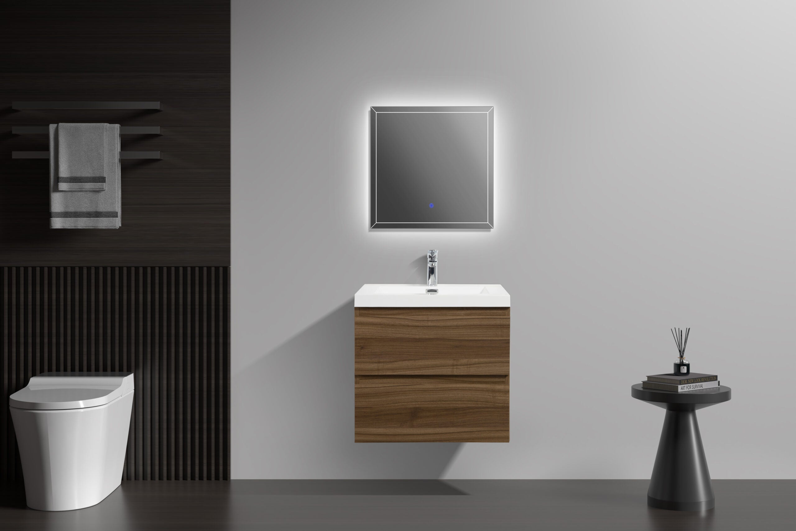 Aurora 24" Glossy Polar White Wall Hung Bathroom Vanity with White Acrylic Countertop