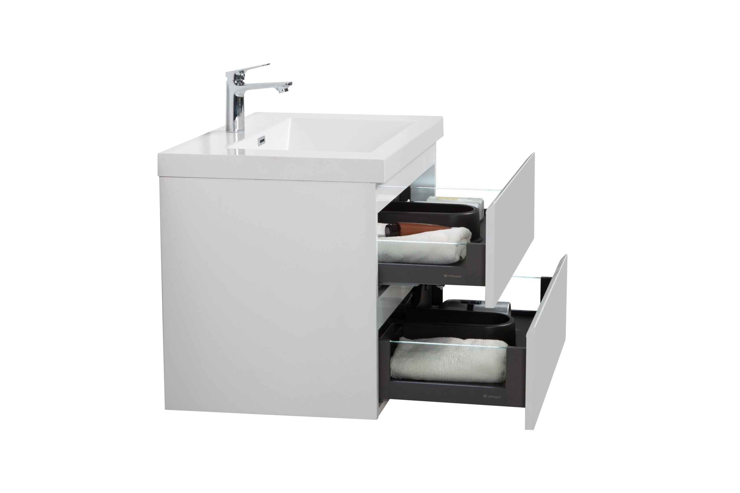 Aurora 30" Glossy Polar White Wall Hung Bathroom Vanity with White Acrylic Countertop