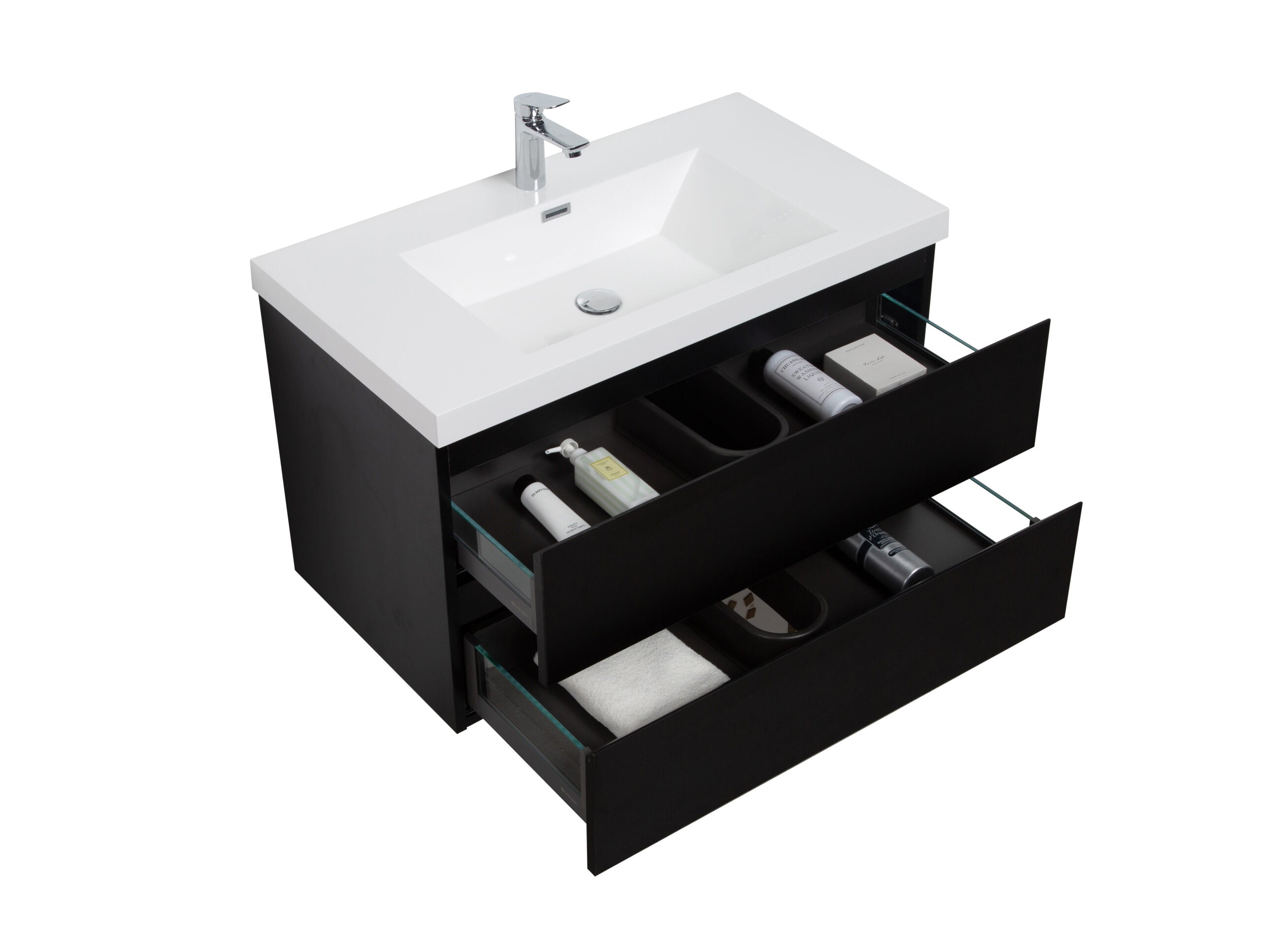 Aurora 36" Glossy Polar White Wall Hung Bathroom Vanity with White Acrylic Countertop