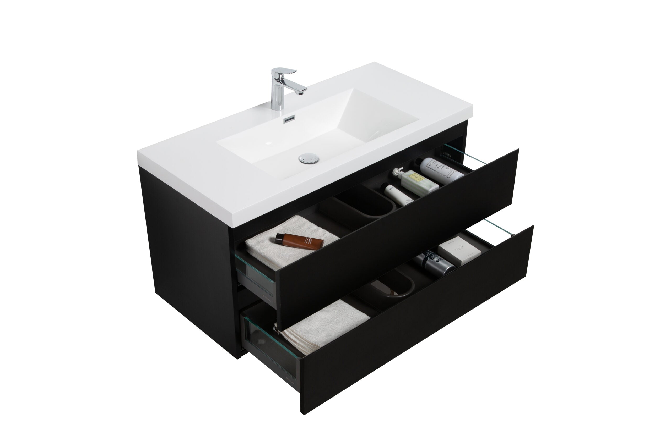 Aurora 42" Glossy Polar White Wall Hung Bathroom Vanity with White Acrylic Countertop