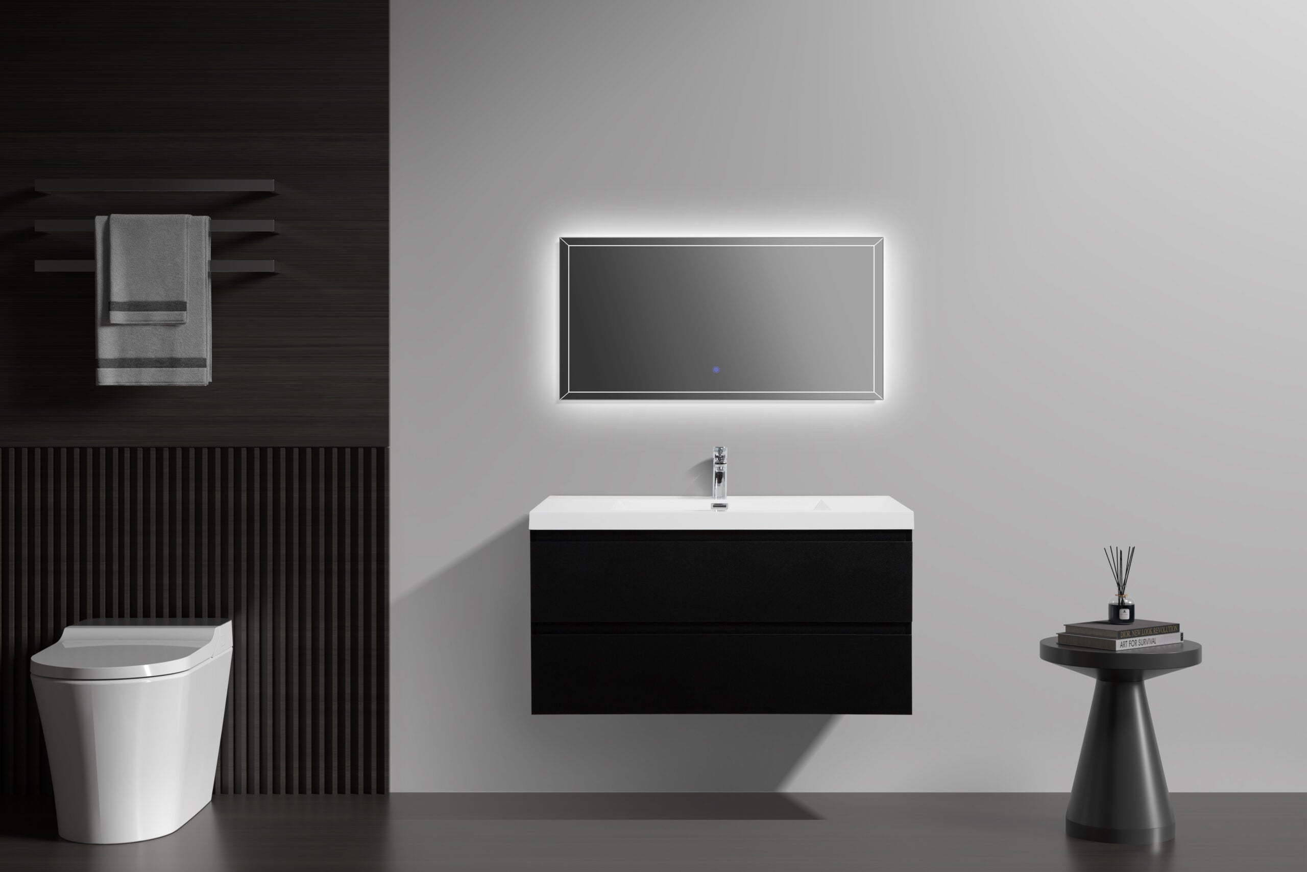 Aurora 42" Glossy Polar White Wall Hung Bathroom Vanity with White Acrylic Countertop