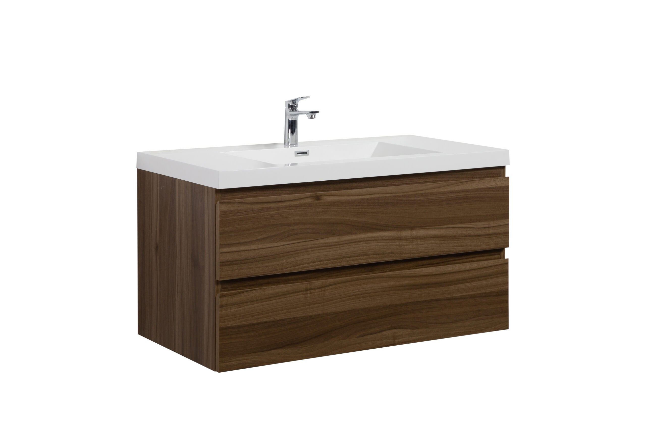 Aurora 42" Glossy Polar White Wall Hung Bathroom Vanity with White Acrylic Countertop