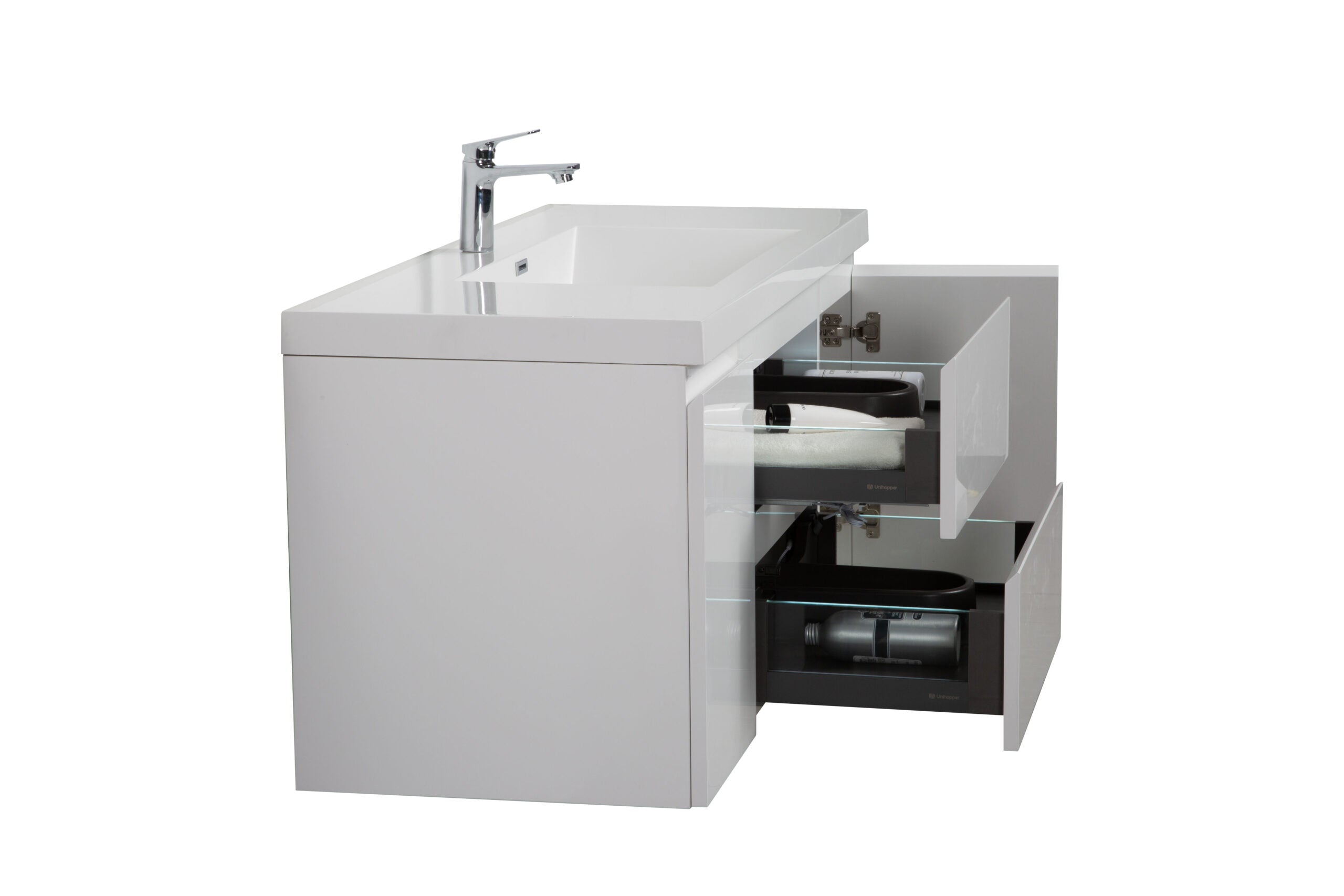 Aurora 48" Glossy Polar White Wall Hung Bathroom Vanity with White Acrylic Countertop