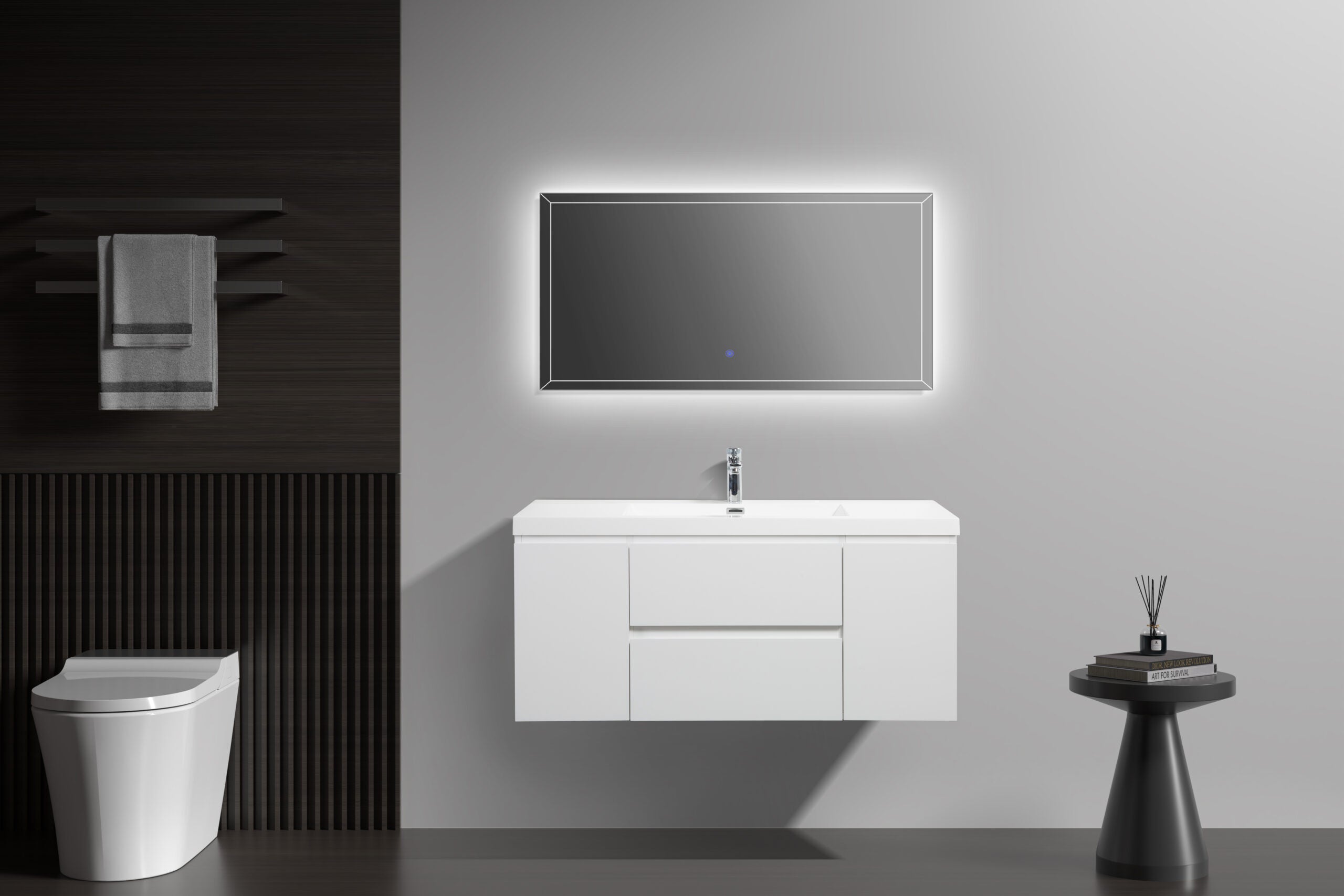 Aurora 48" Glossy Polar White Wall Hung Bathroom Vanity with White Acrylic Countertop