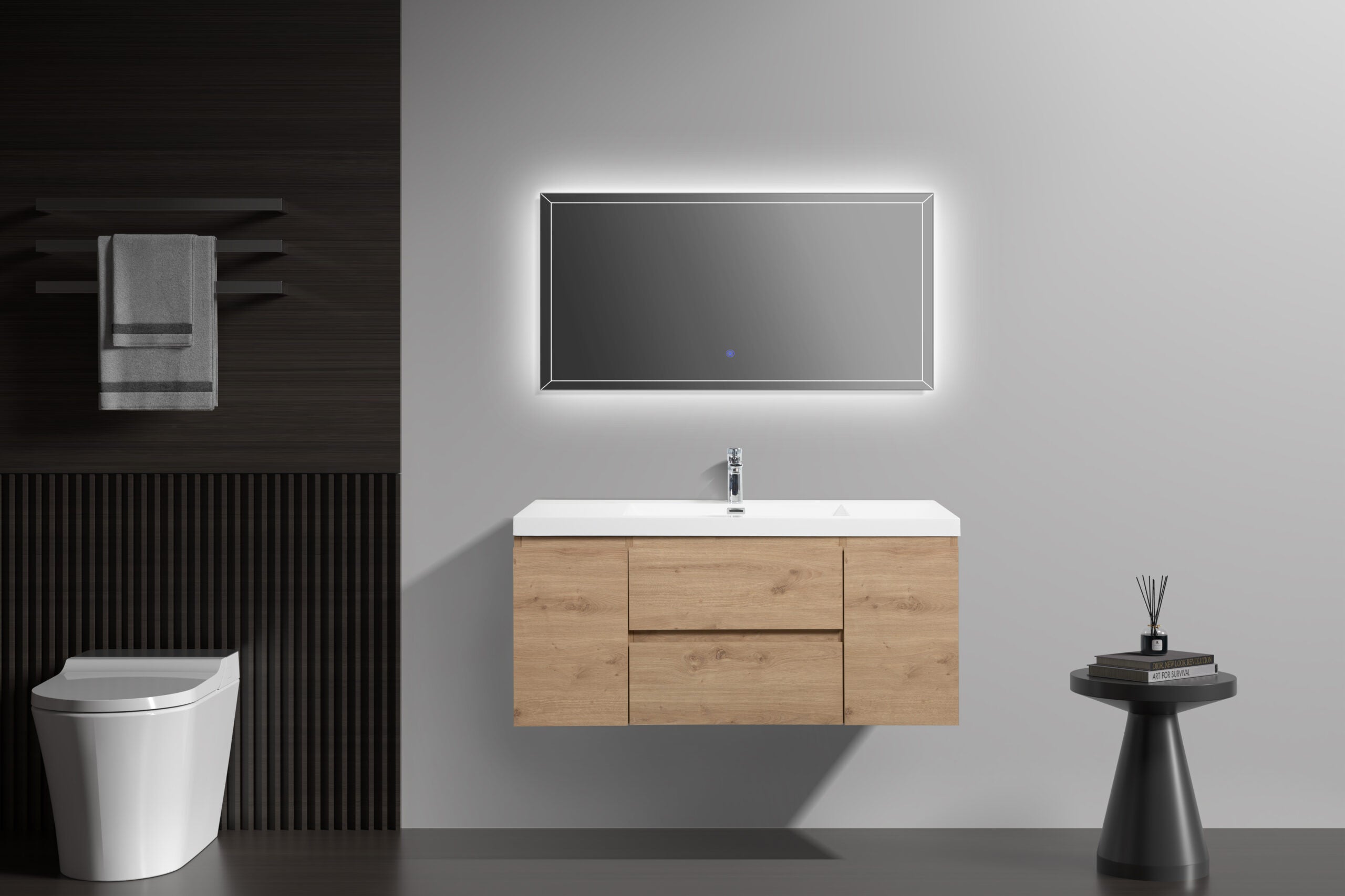 Aurora 48" Glossy Polar White Wall Hung Bathroom Vanity with White Acrylic Countertop