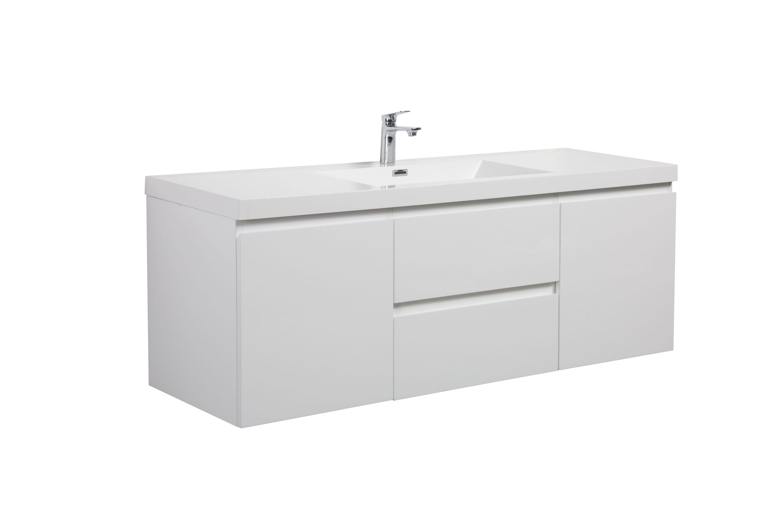 Aurora 60" Wall Hung Single Sink Bathroom Vanity with White Acrylic Countertop