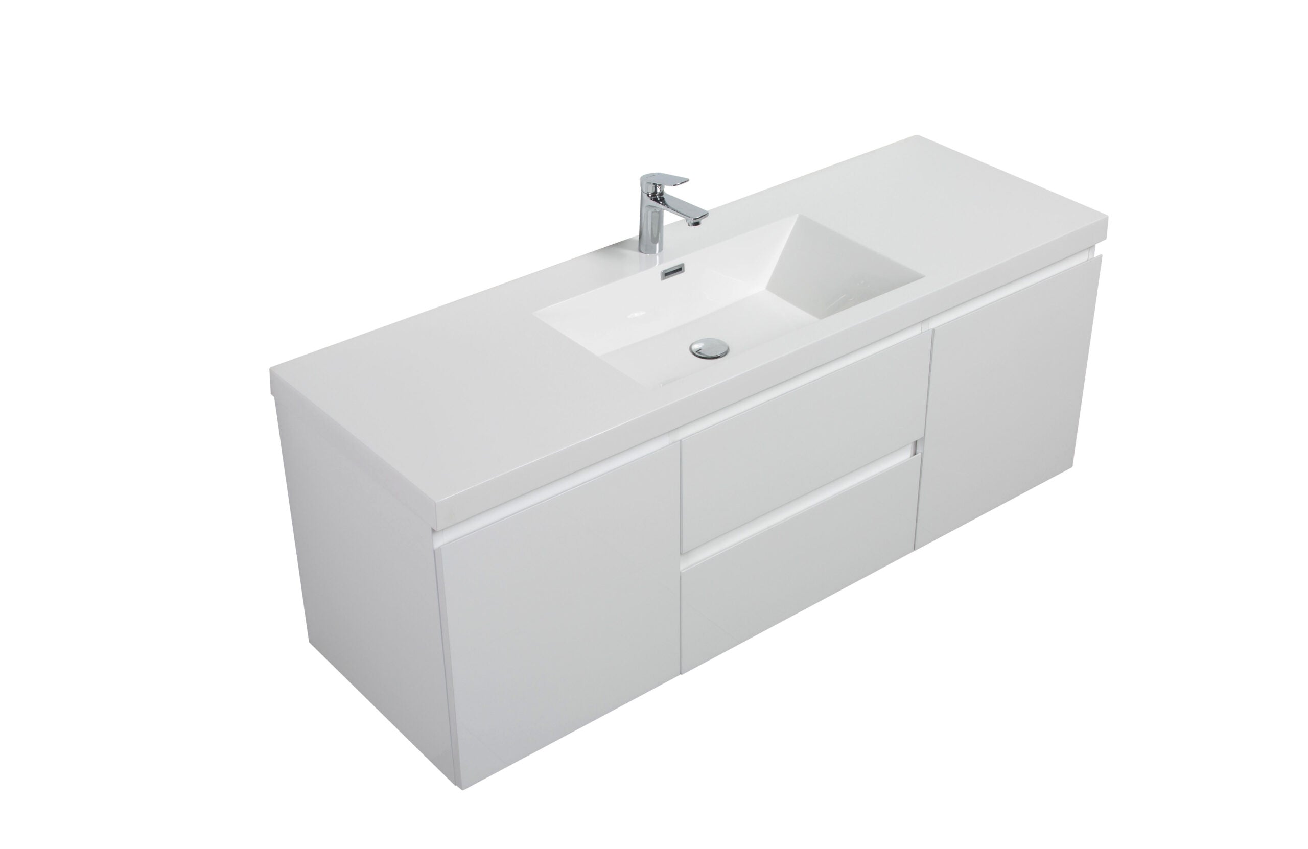 Aurora 60" Wall Hung Single Sink Bathroom Vanity with White Acrylic Countertop