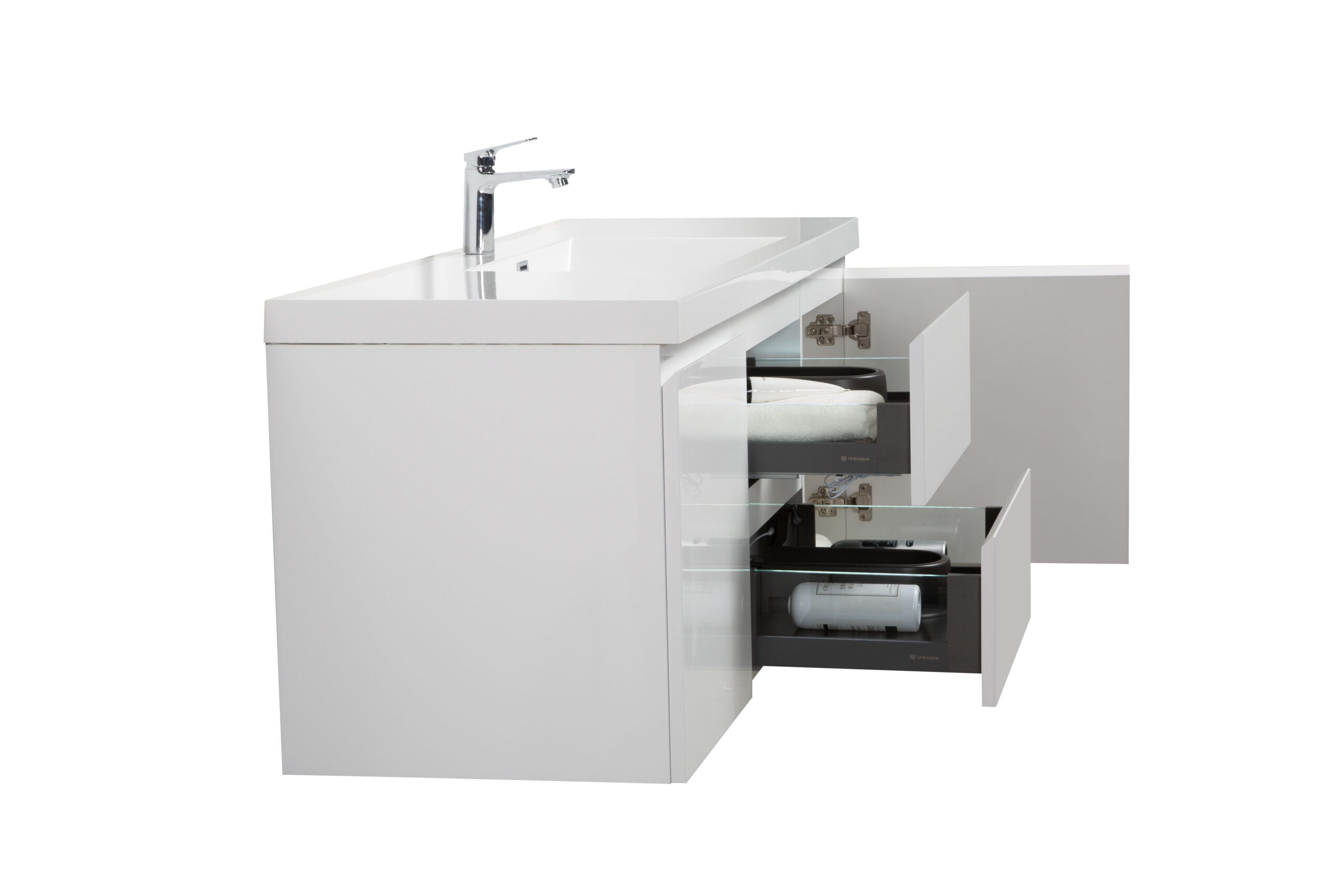 Aurora 60" Wall Hung Single Sink Bathroom Vanity with White Acrylic Countertop