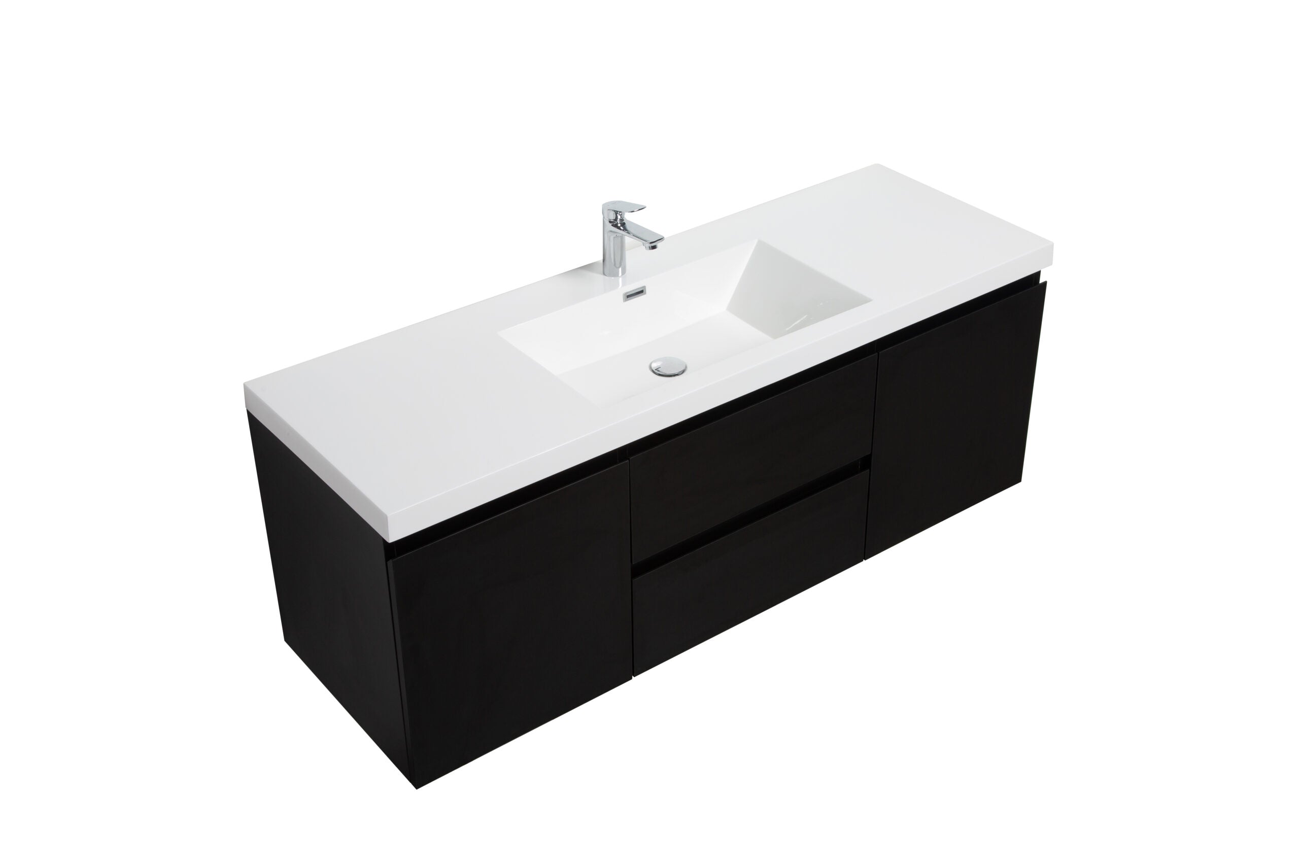Aurora 60" Wall Hung Single Sink Bathroom Vanity with White Acrylic Countertop