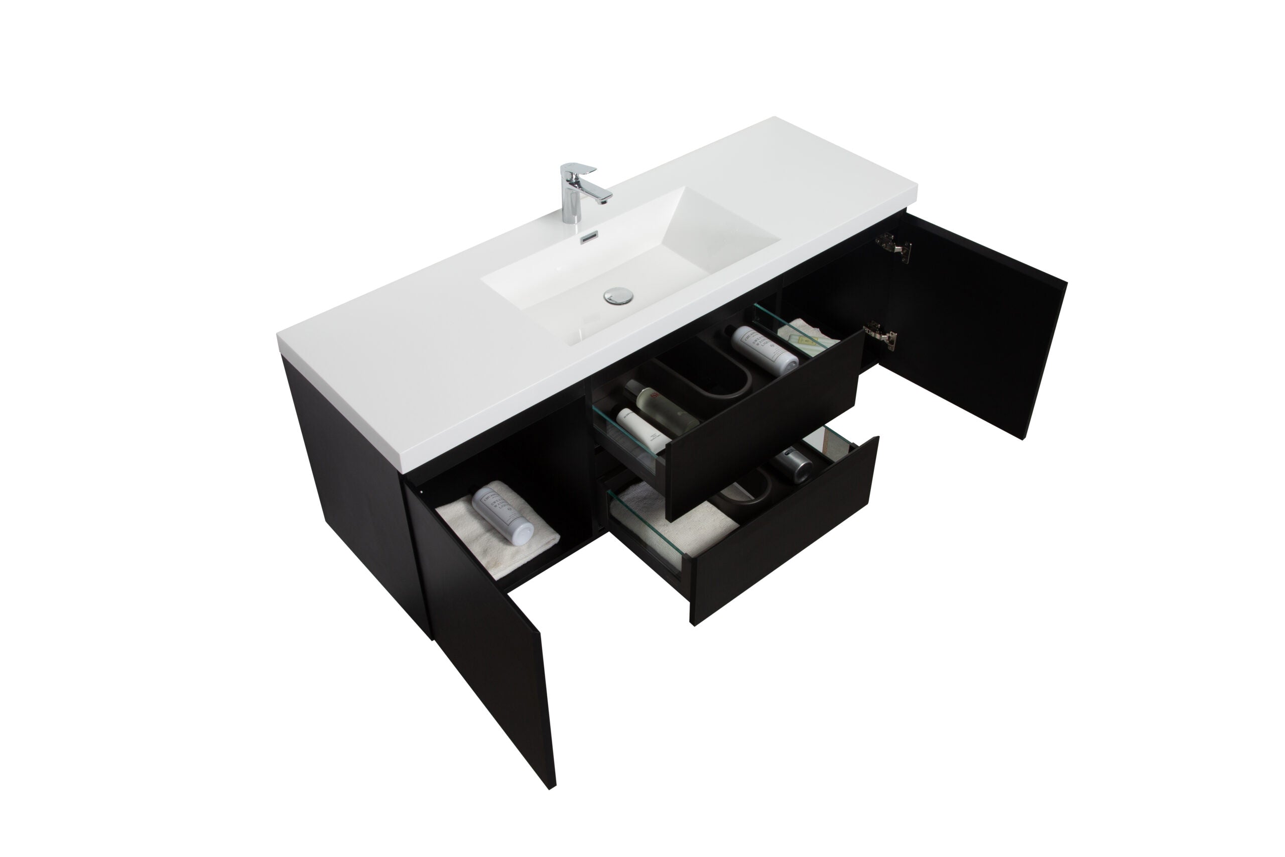 Aurora 60" Wall Hung Single Sink Bathroom Vanity with White Acrylic Countertop