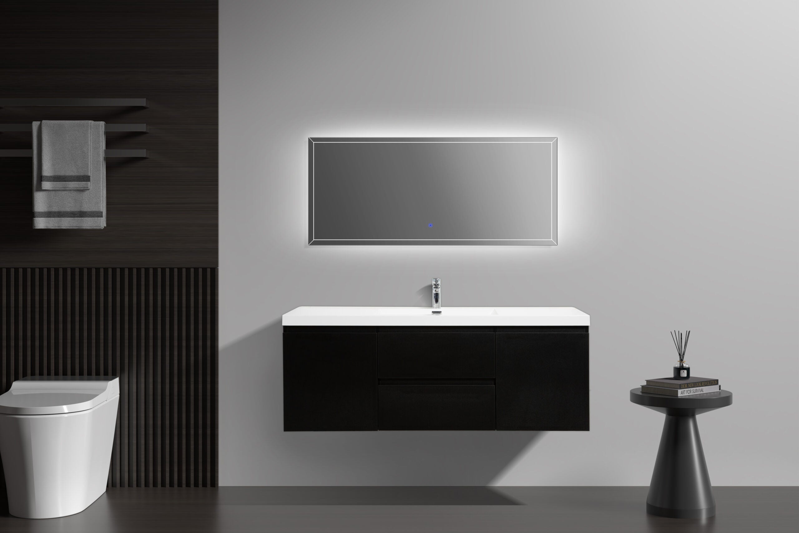 Aurora 60" Wall Hung Single Sink Bathroom Vanity with White Acrylic Countertop