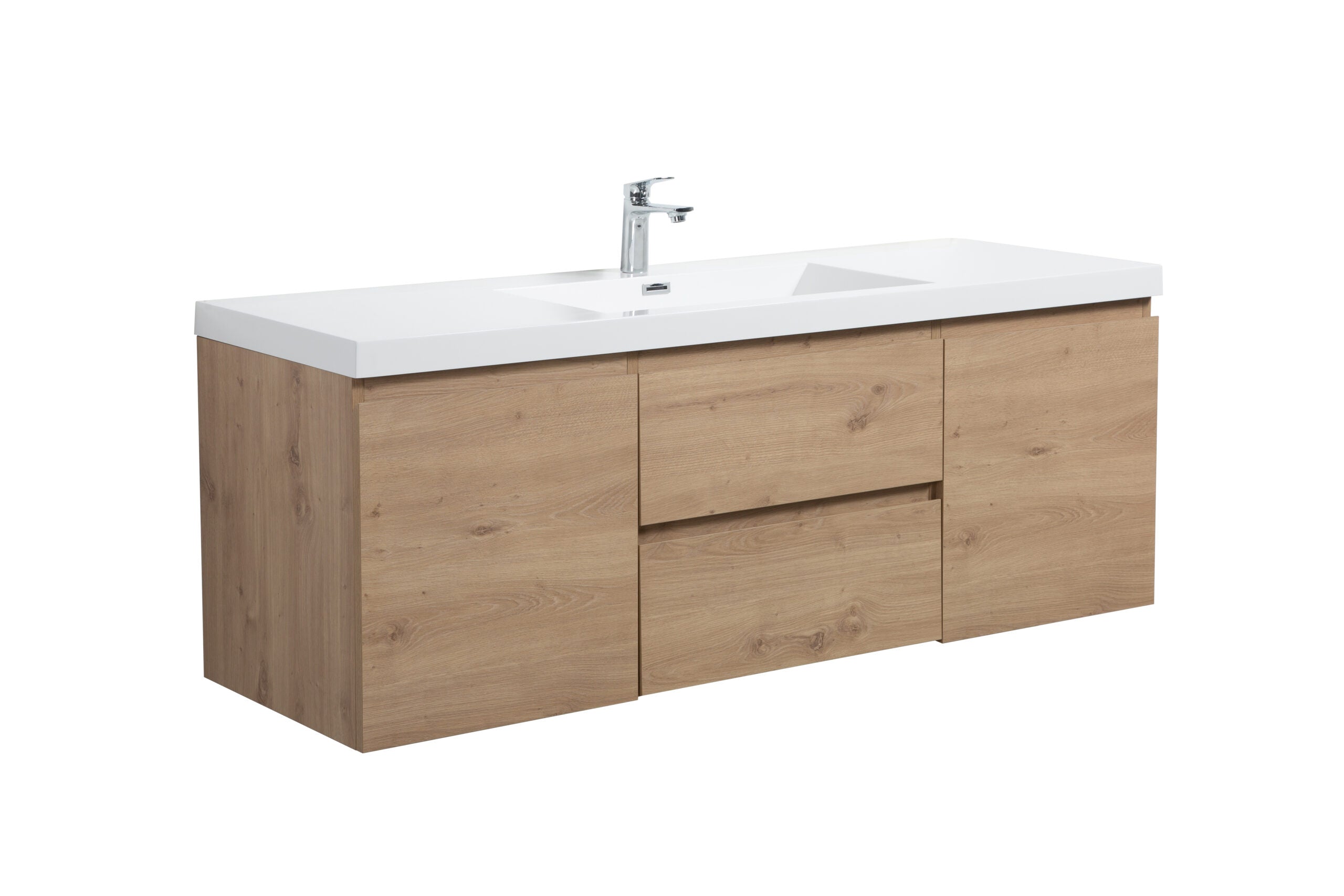 Aurora 60" Wall Hung Single Sink Bathroom Vanity with White Acrylic Countertop