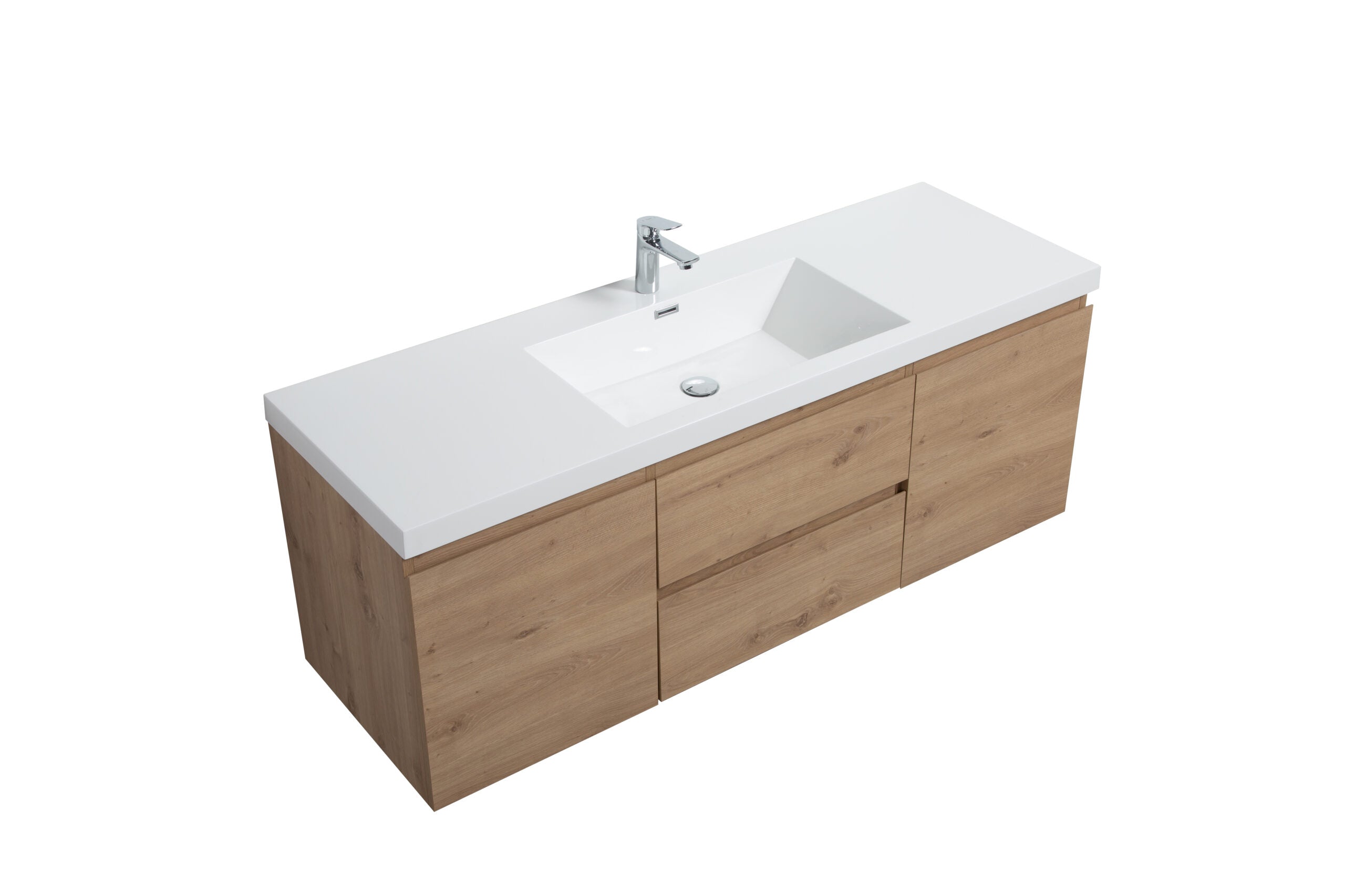 Aurora 60" Wall Hung Single Sink Bathroom Vanity with White Acrylic Countertop