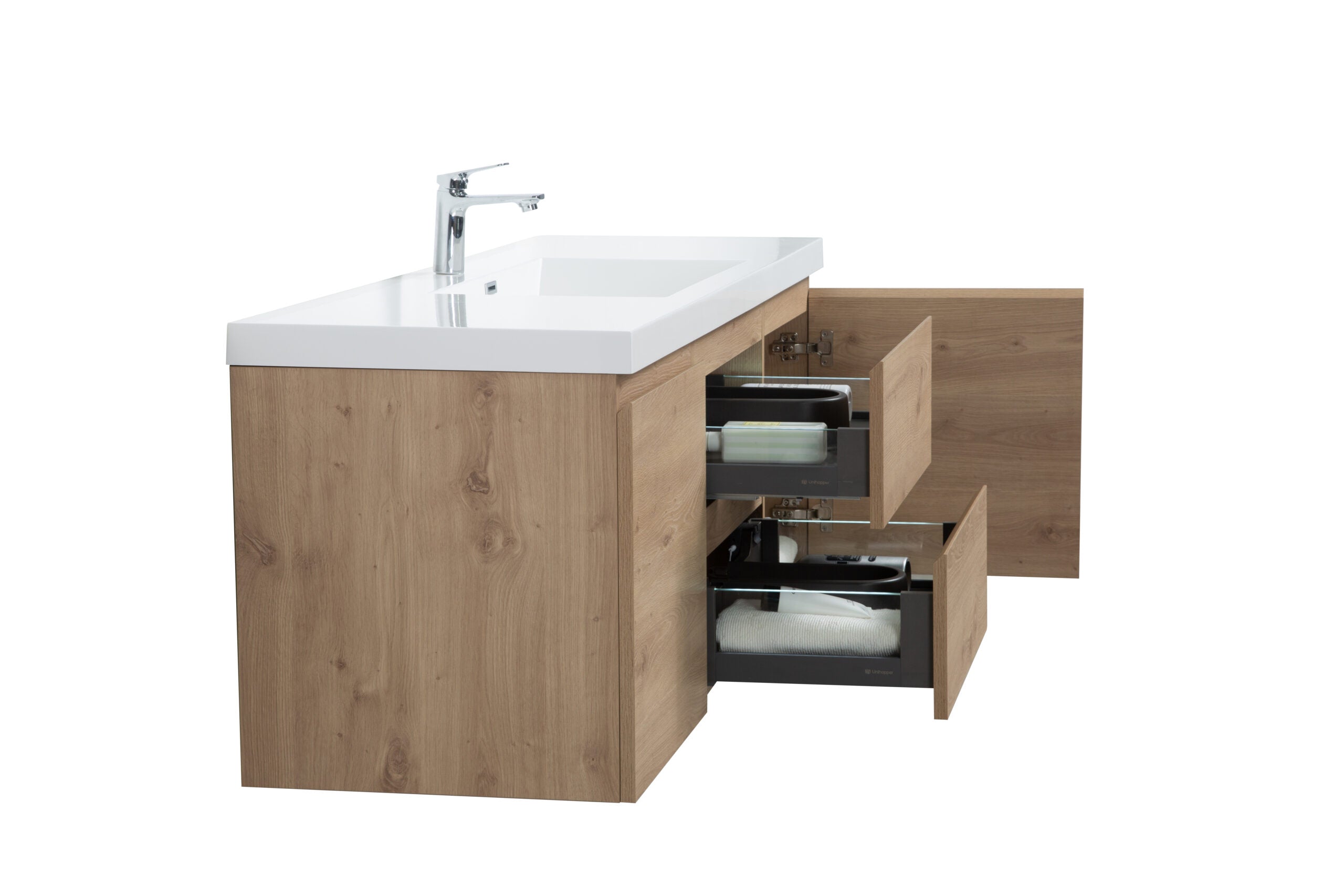 Aurora 60" Wall Hung Single Sink Bathroom Vanity with White Acrylic Countertop