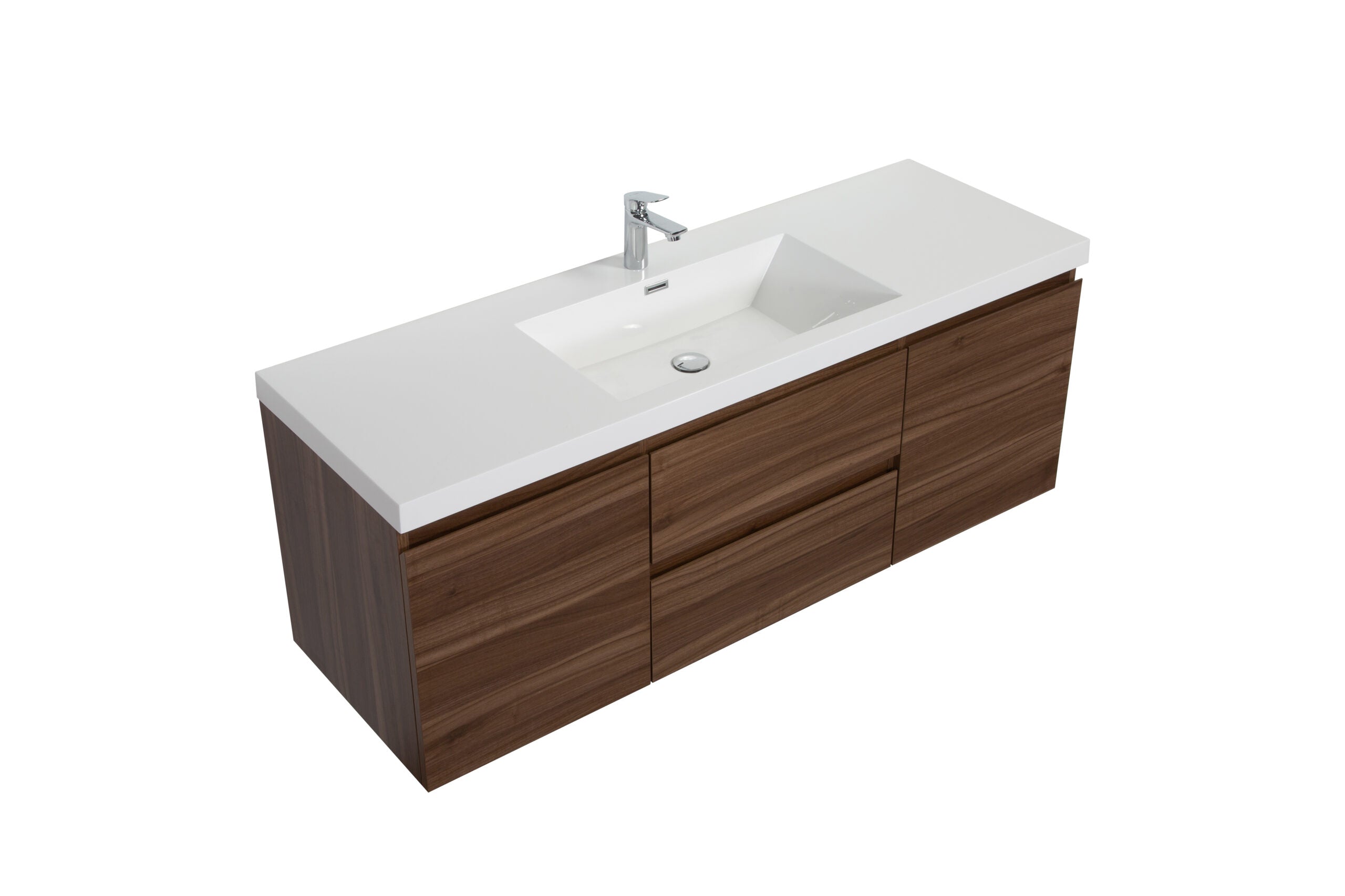 Aurora 60" Wall Hung Single Sink Bathroom Vanity with White Acrylic Countertop