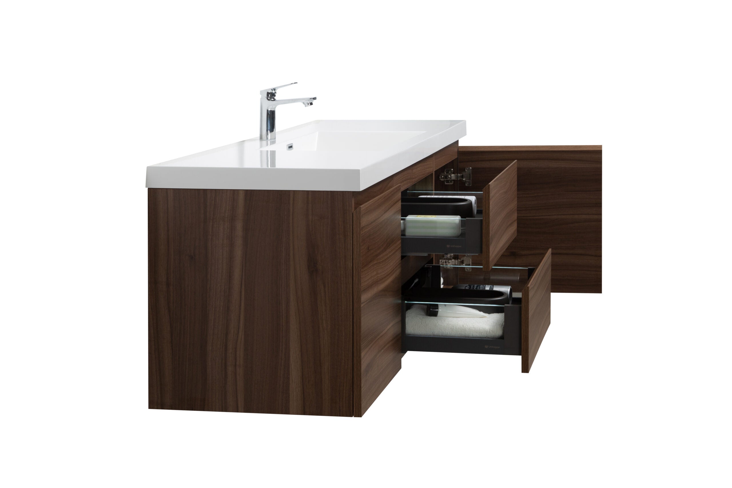 Aurora 60" Wall Hung Single Sink Bathroom Vanity with White Acrylic Countertop