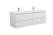 Aurora 60" Wall Hung Double Sink Bathroom Vanity with White Acrylic Countertop