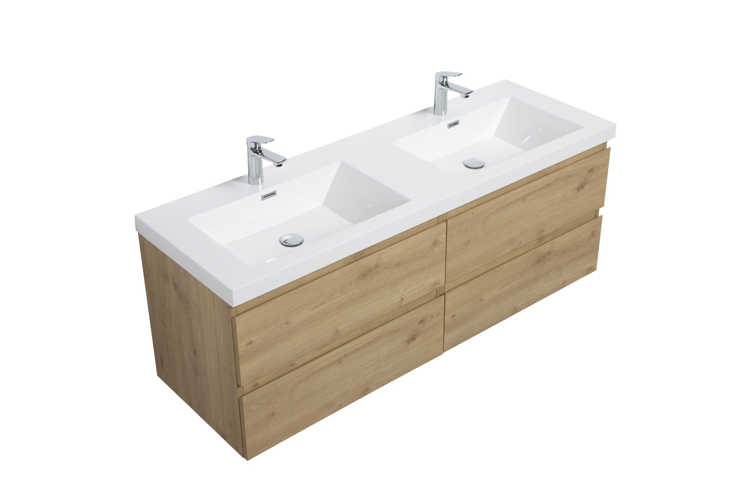 Aurora 60" Wall Hung Double Sink Bathroom Vanity with White Acrylic Countertop