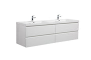 Aurora 72" Wall Hung Double Sink Bathroom Vanity with White Acrylic Countertop