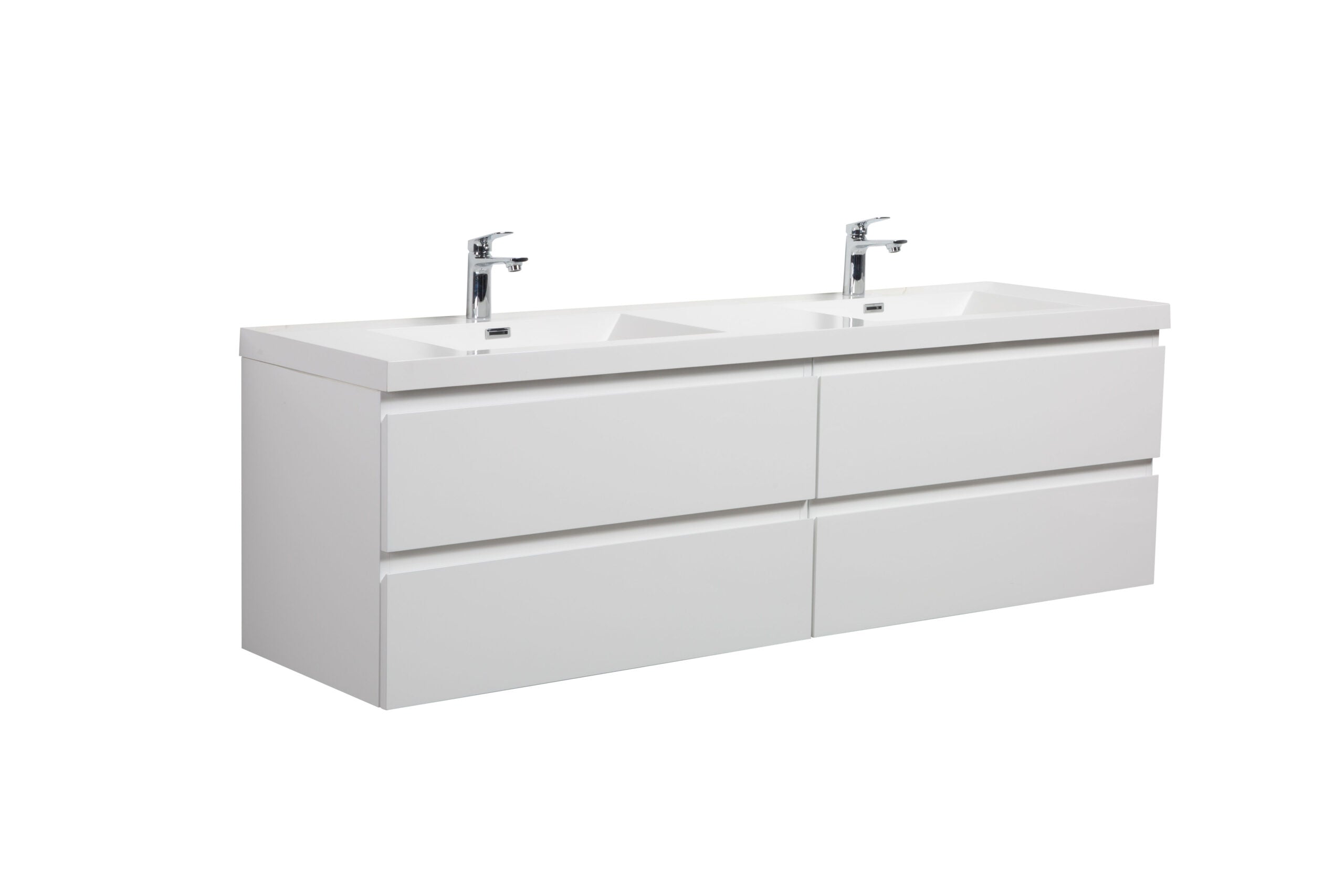 Aurora 72" Wall Hung Double Sink Bathroom Vanity with White Acrylic Countertop