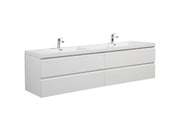 Aurora 84" Wall Hung Double Sink Bathroom Vanity with White Acrylic Countertop