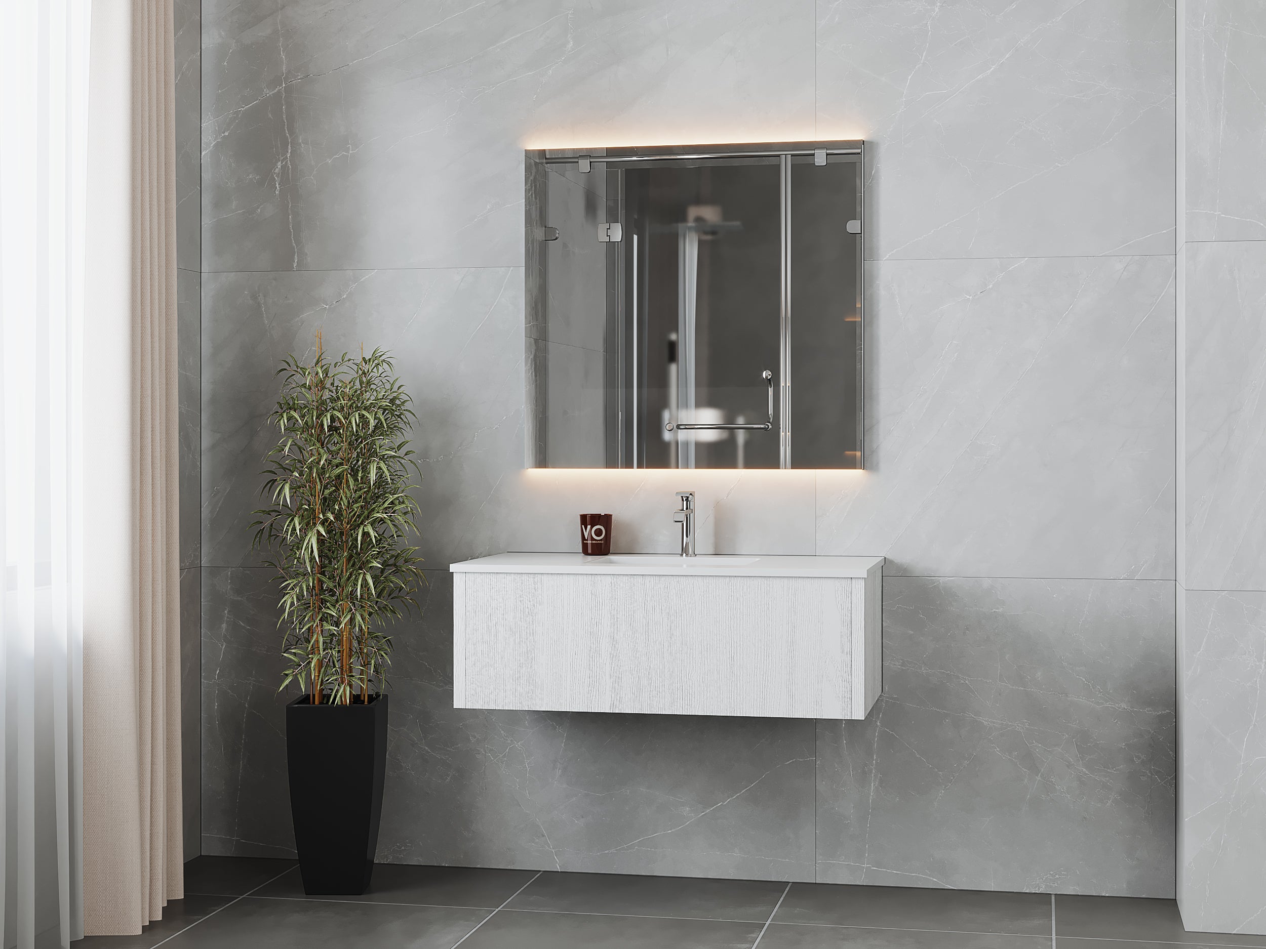 Legno 42" Bathroom Vanity with Matte White VIVA Stone Solid Surface Countertop
