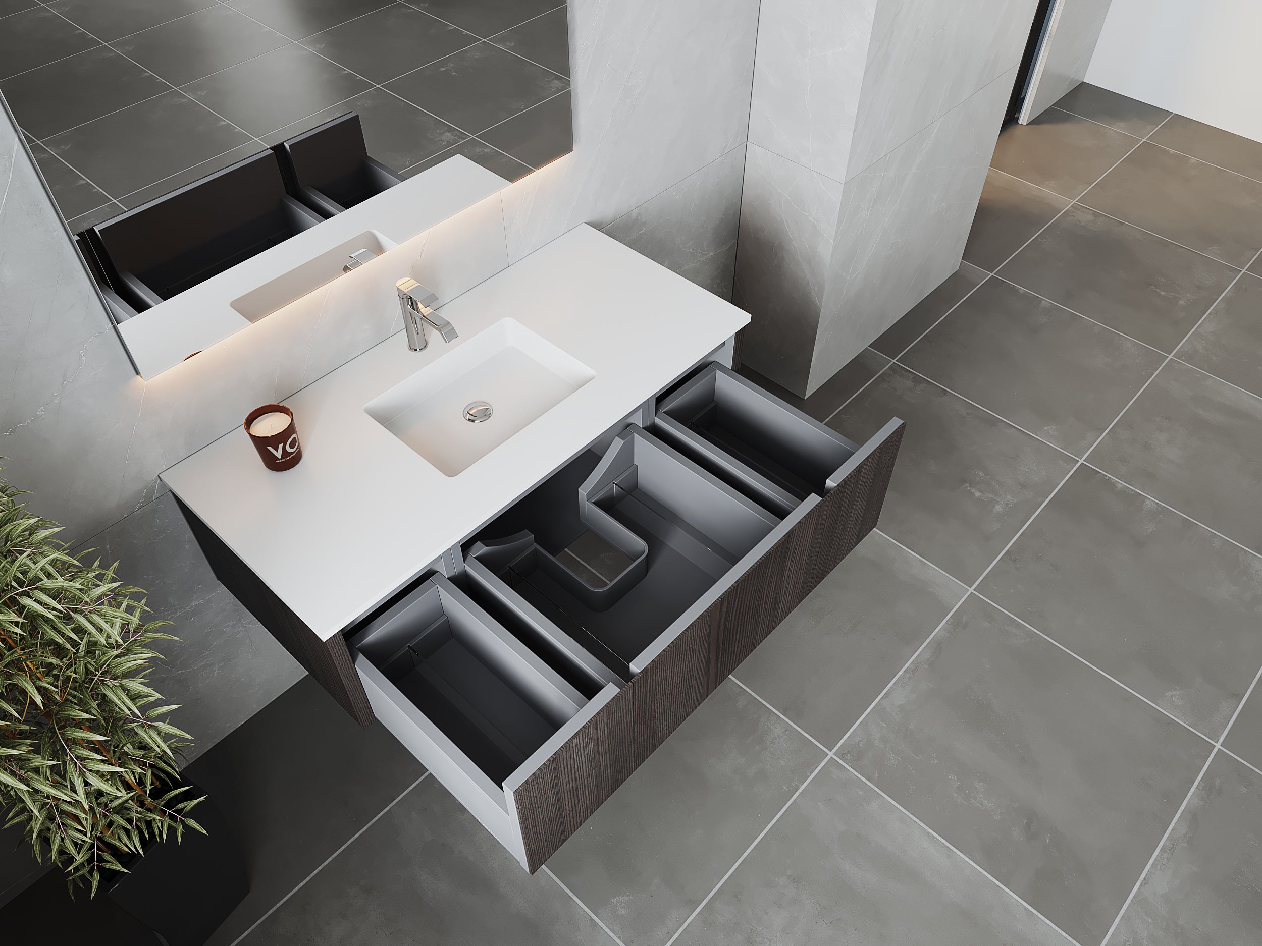 Legno 48" Bathroom Vanity with Matte White VIVA Stone Solid Surface Countertop