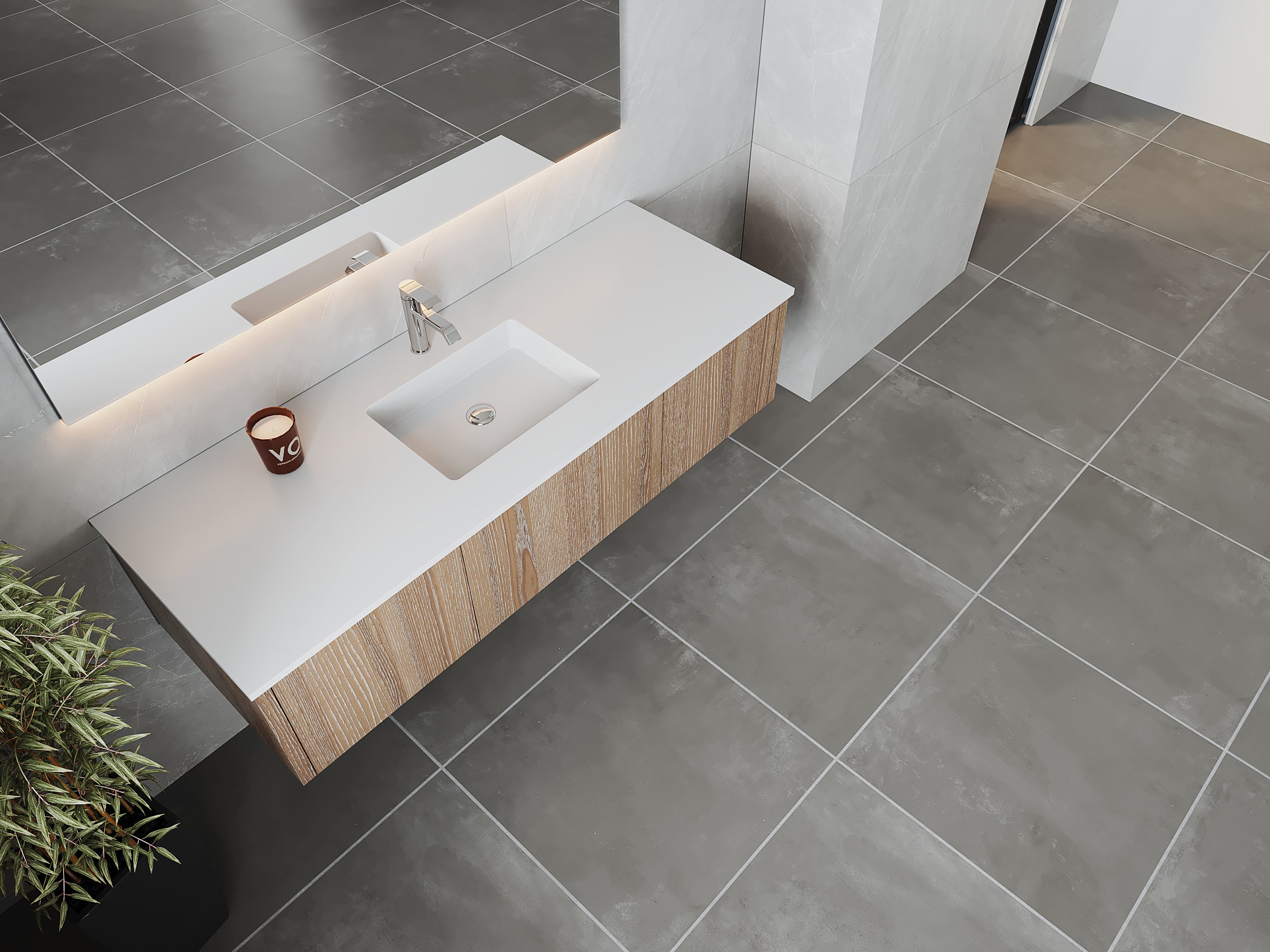Legno 60" Alabaster White Single Sink Bathroom Vanity with Matte White VIVA Stone Solid Surface Countertop