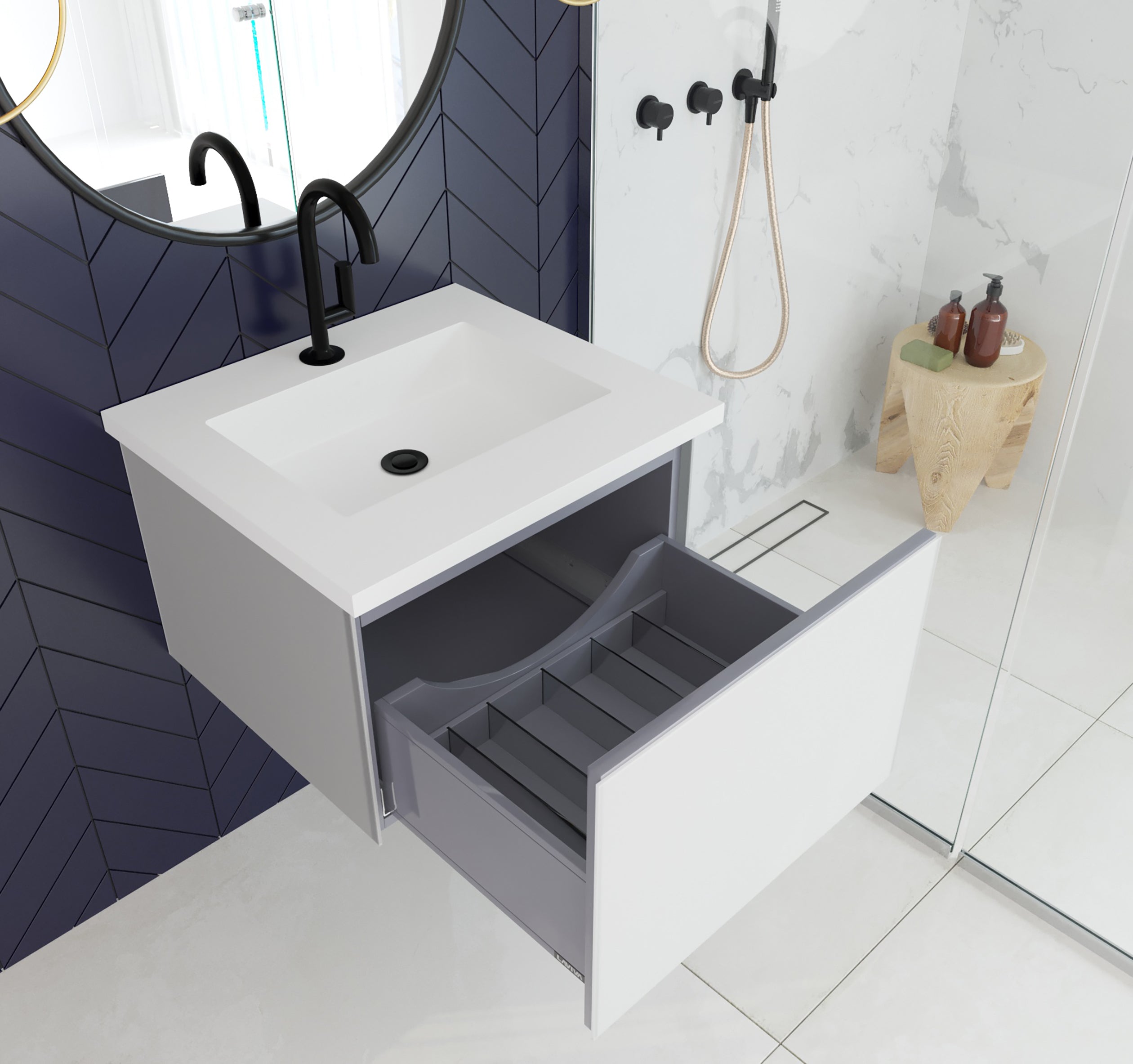 Vitri 24" Bathroom Vanity with VIVA Stone Matte White Solid Surface Countertop