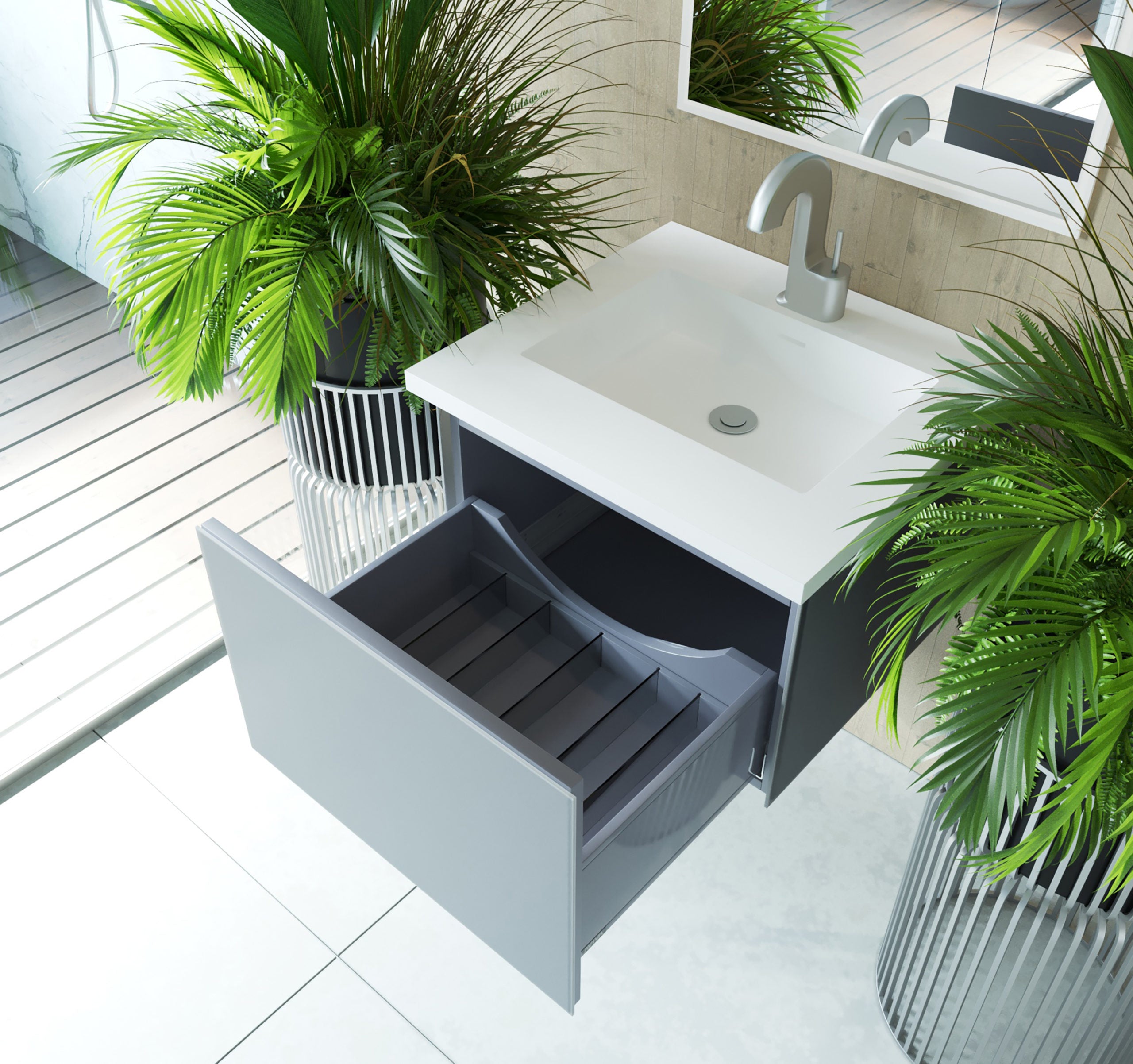 Vitri 24" Bathroom Vanity with VIVA Stone Matte White Solid Surface Countertop