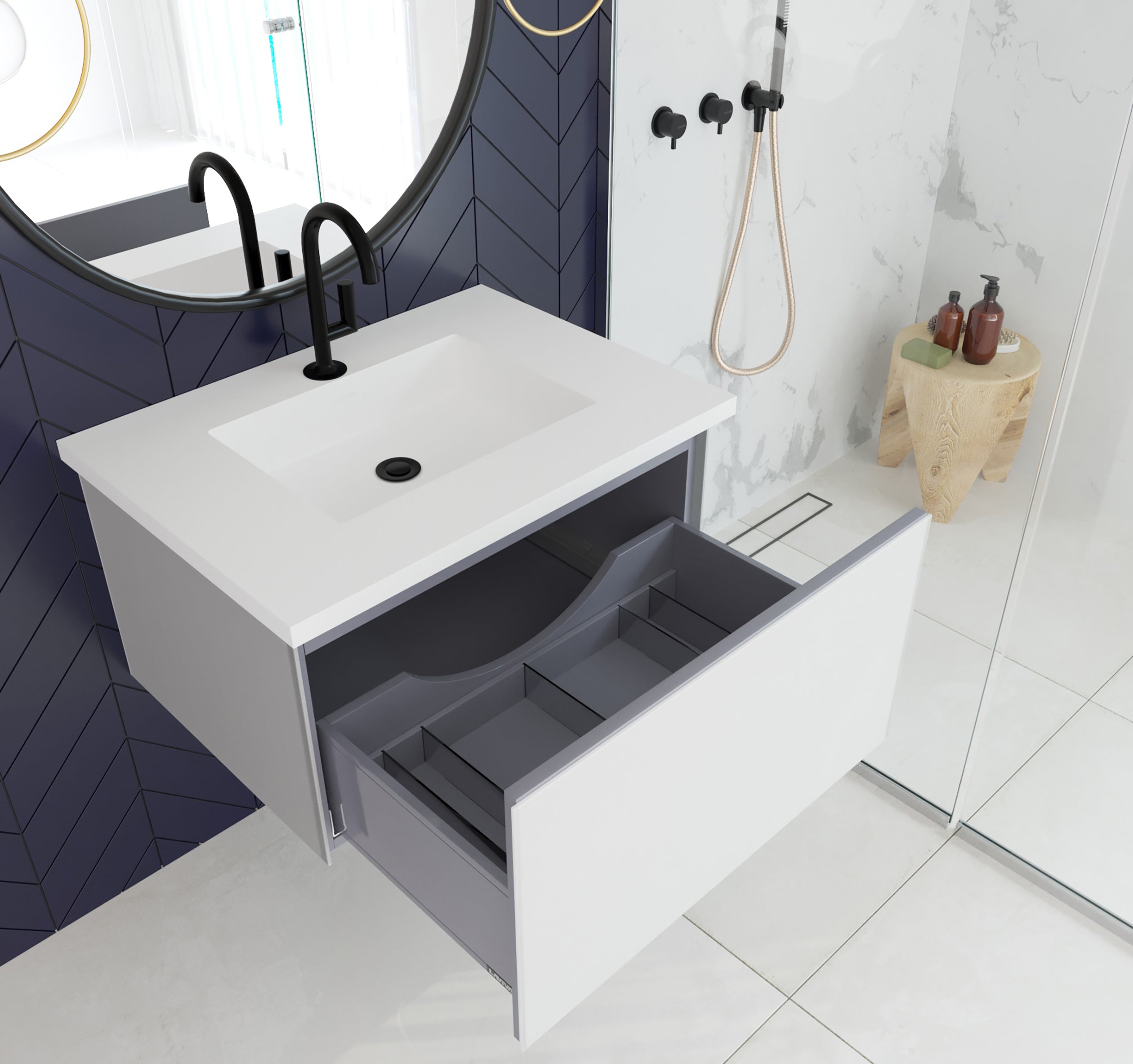Vitri 30" Bathroom Vanity with VIVA Stone Matte White Solid Surface Countertop
