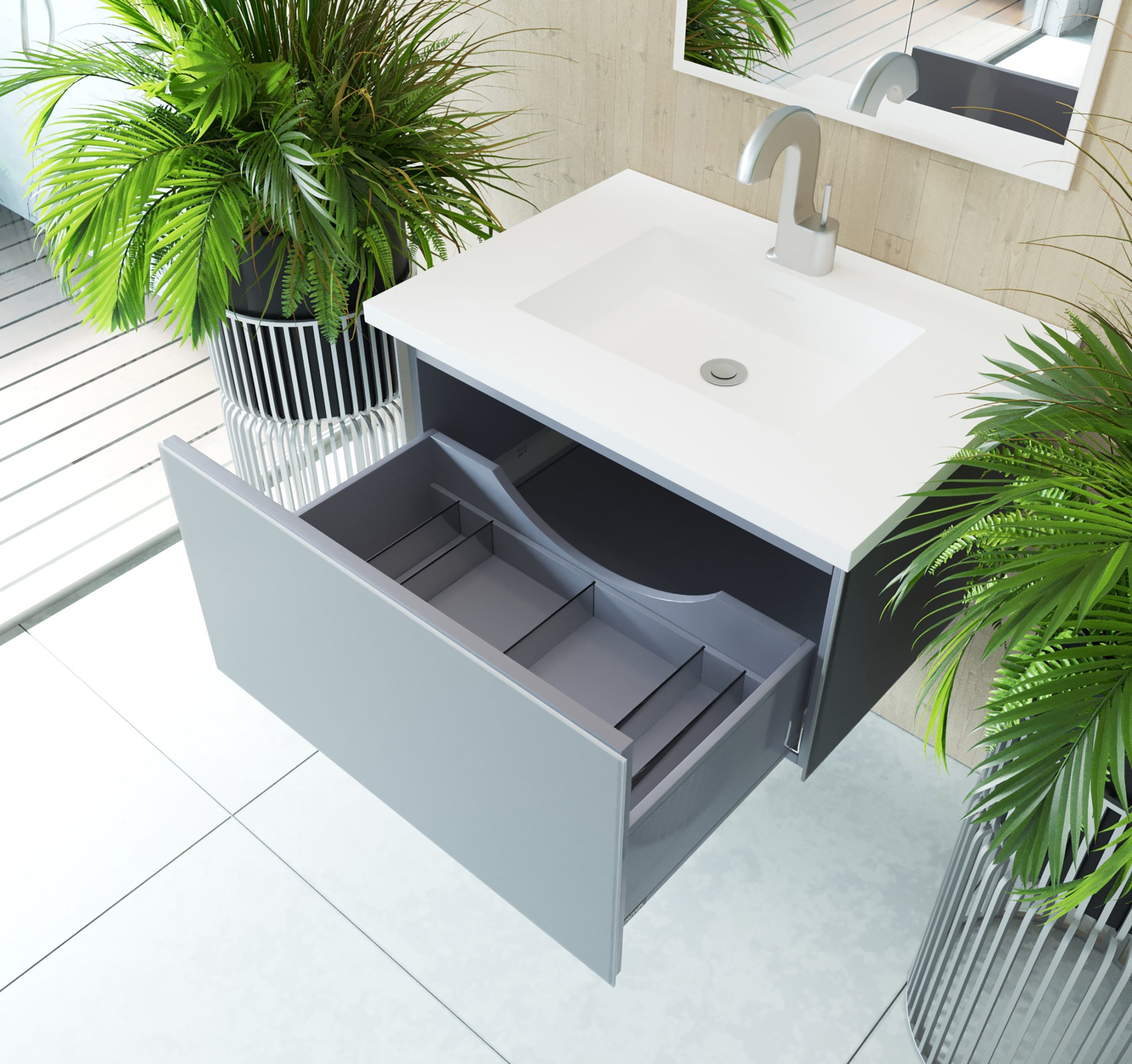 Vitri 30" Bathroom Vanity with VIVA Stone Matte White Solid Surface Countertop