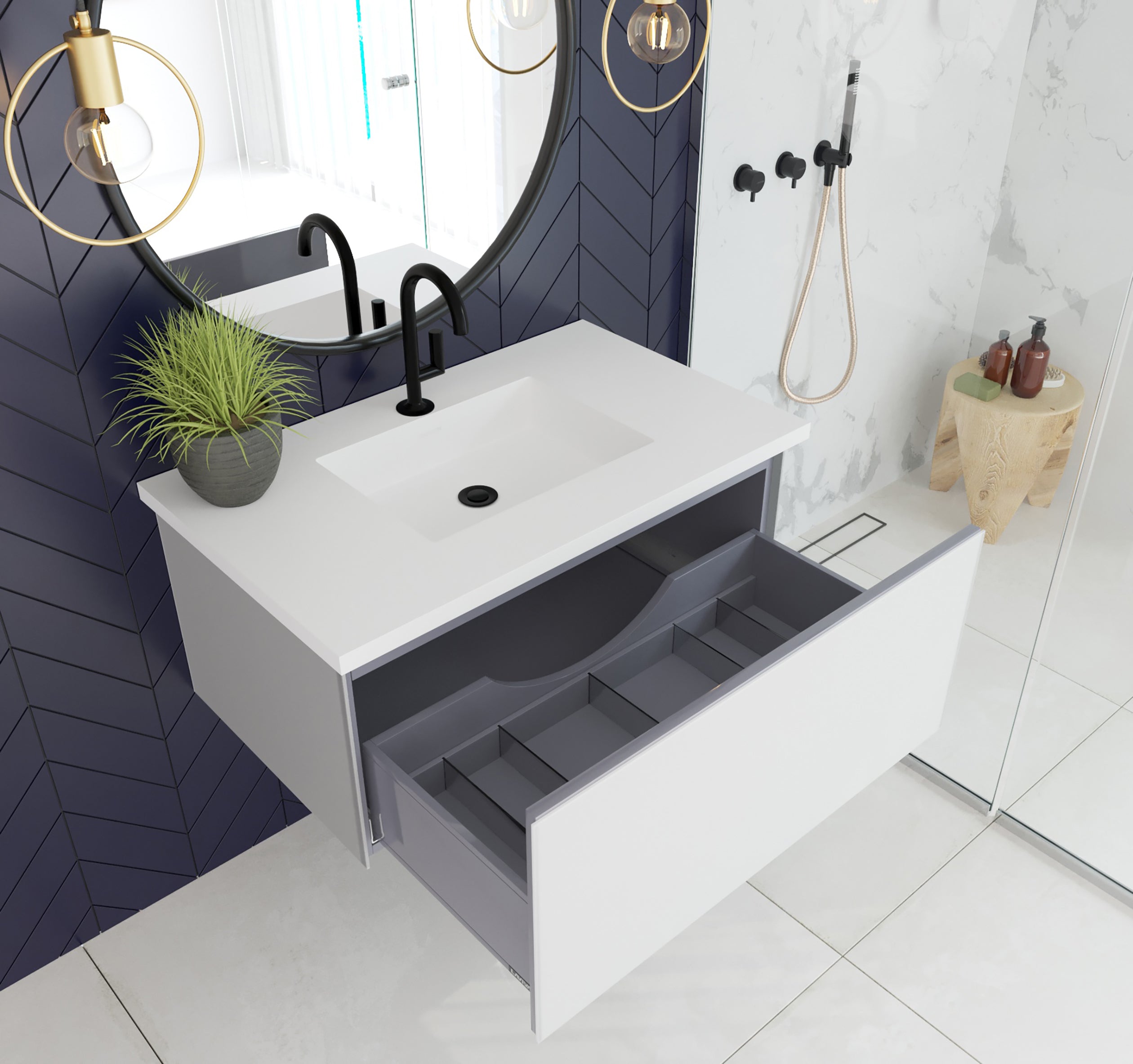 Vitri 36" Bathroom Vanity with VIVA Stone Matte White Solid Surface Countertop