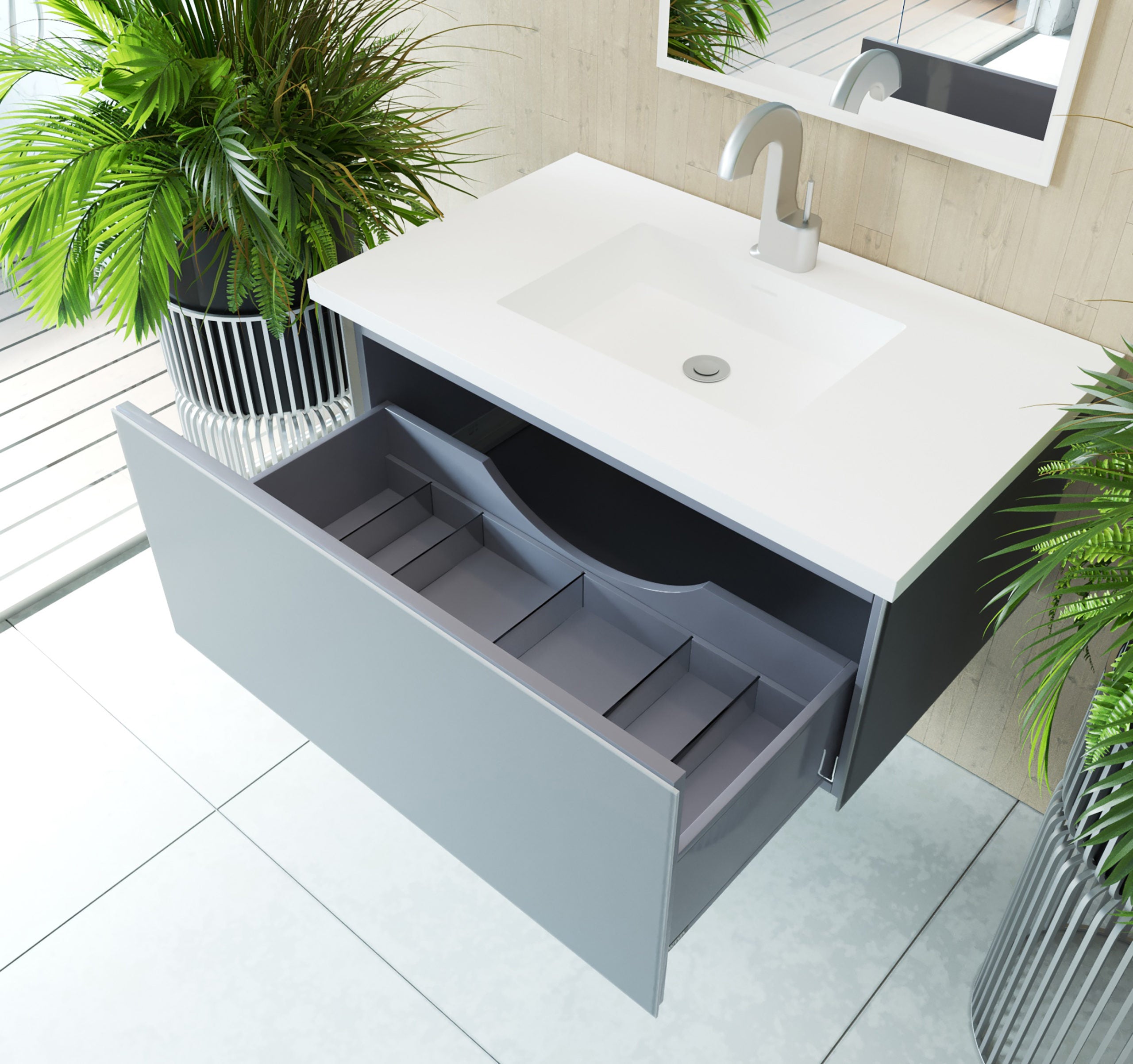 Vitri 36" Bathroom Vanity with VIVA Stone Matte White Solid Surface Countertop